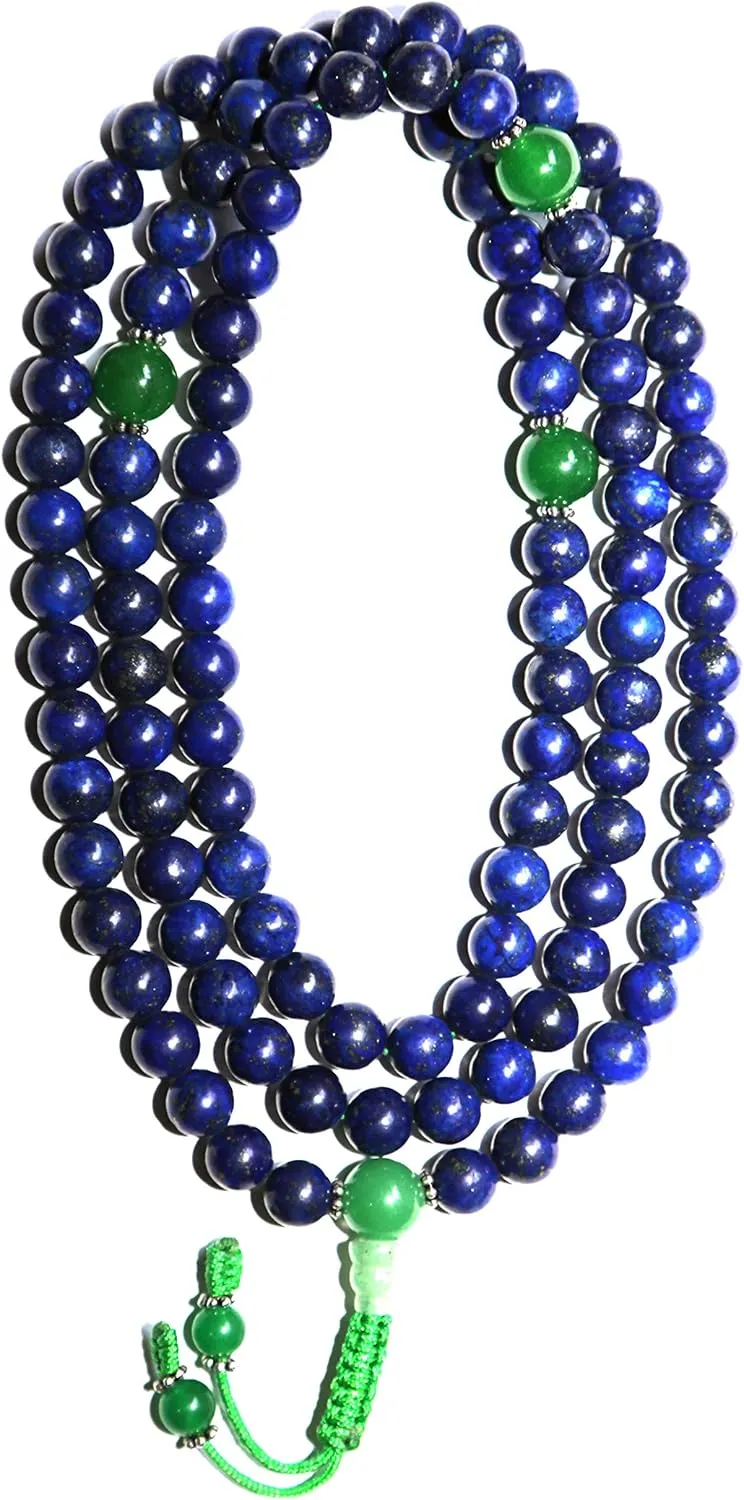 Lapis Lazuli Stone Mala, Afghani Lapis, Buddhist Prayer Mala, 108 Beads, Adjustable Knots