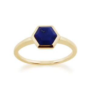 Lapislazuli Ring, 925 vergoldet Sterling Silber 1.10ct Karat LAPISLAZULI sechseckig Prism Ring