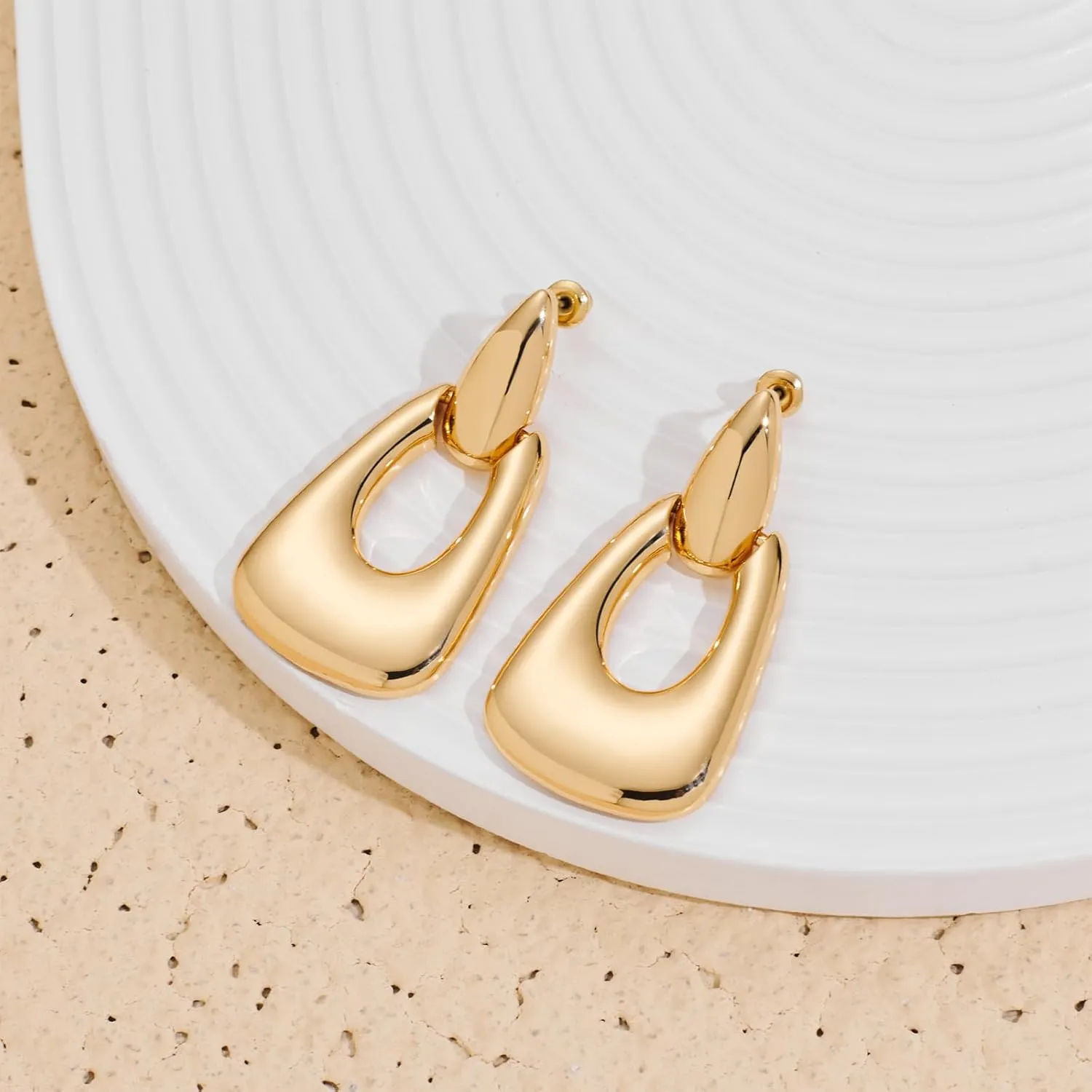 Large Geometric Drop Dangle Earrings for Women 18K Gold Long Waterdrop Link Dangle Earrings Trendy Jewelry