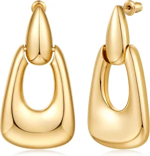 Large Geometric Drop Dangle Earrings for Women 18K Gold Long Waterdrop Link Dangle Earrings Trendy Jewelry