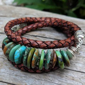 Large Turquoise Leather Wrap Bracelet