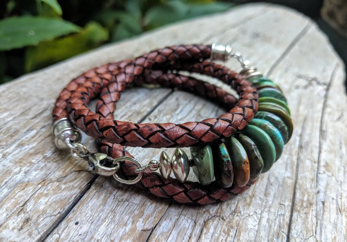 Large Turquoise Leather Wrap Bracelet