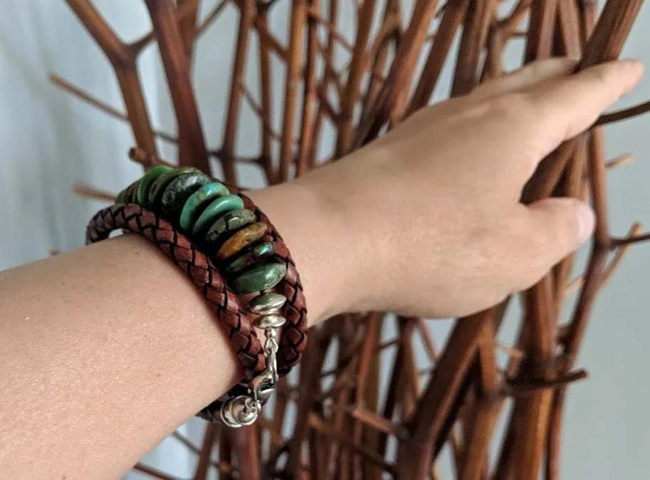 Large Turquoise Leather Wrap Bracelet