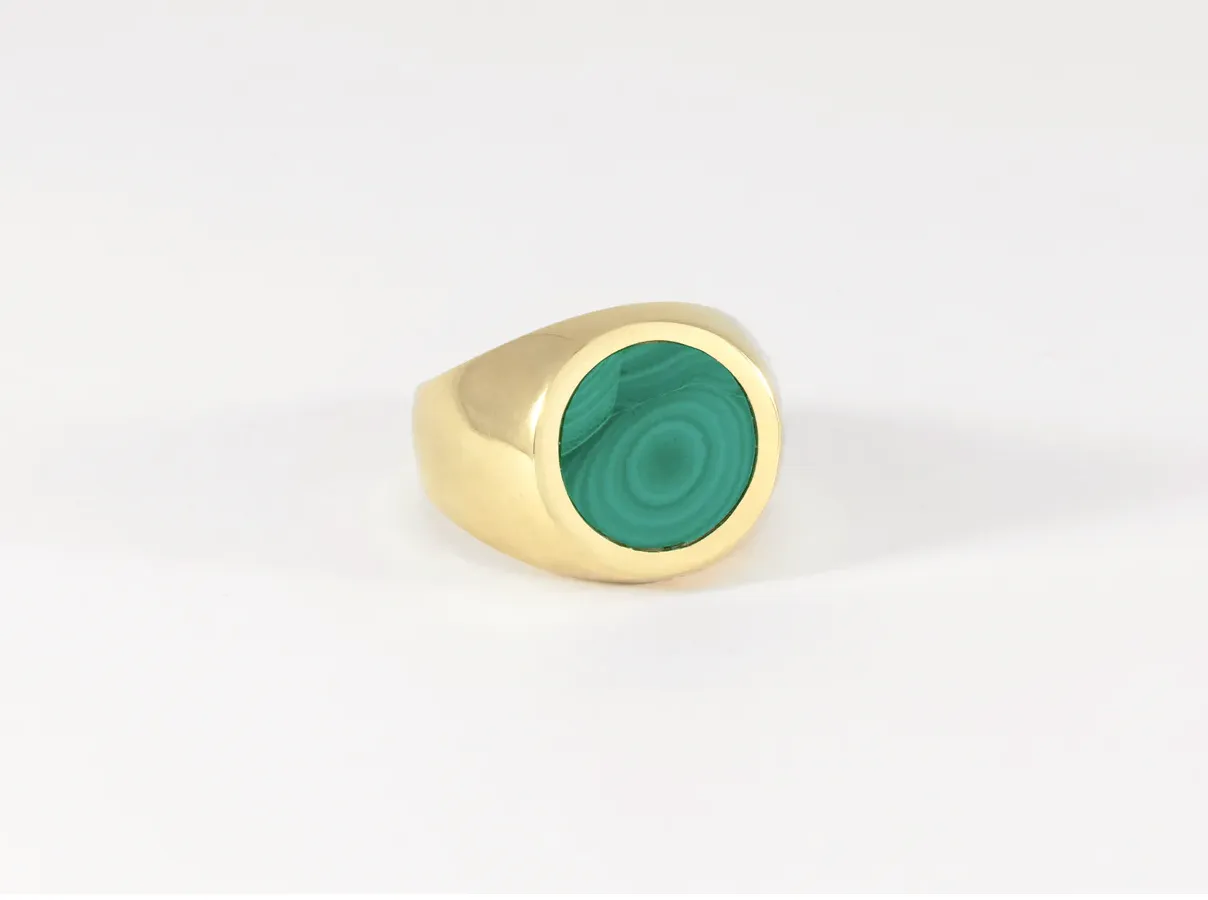 Legier :: Malachite ROUND Stone Signet Ring Size 6