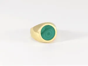 Legier :: Malachite ROUND Stone Signet Ring Size 6