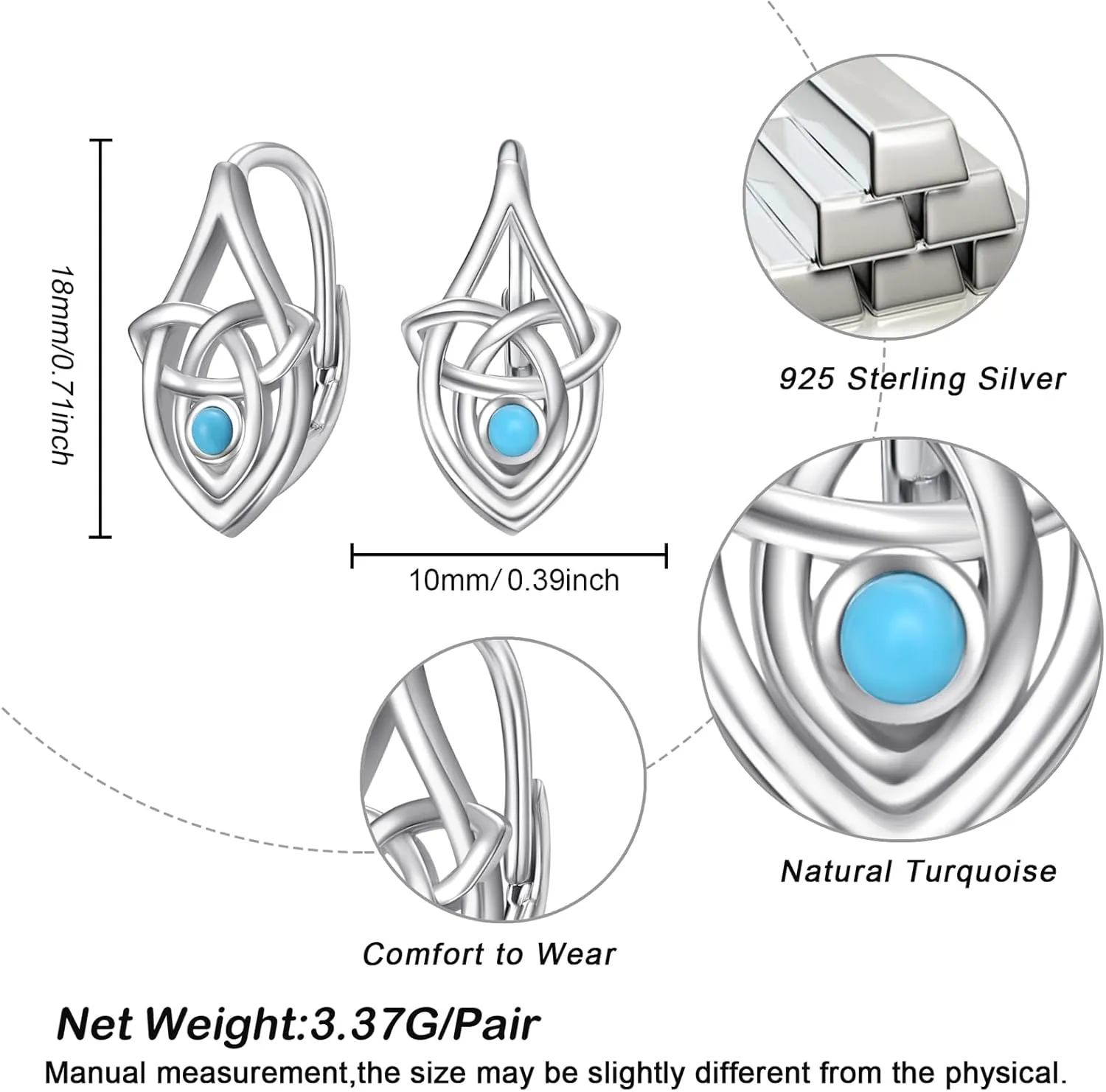 Leverback Earring for Women Girls Sterling Silver Dangle Drop Hoop Earrings Celtic Moonstone/Animal/Ankh Lever Back Hoops for Women Teens Birthday Anniversary Earrings Hypoallergenic