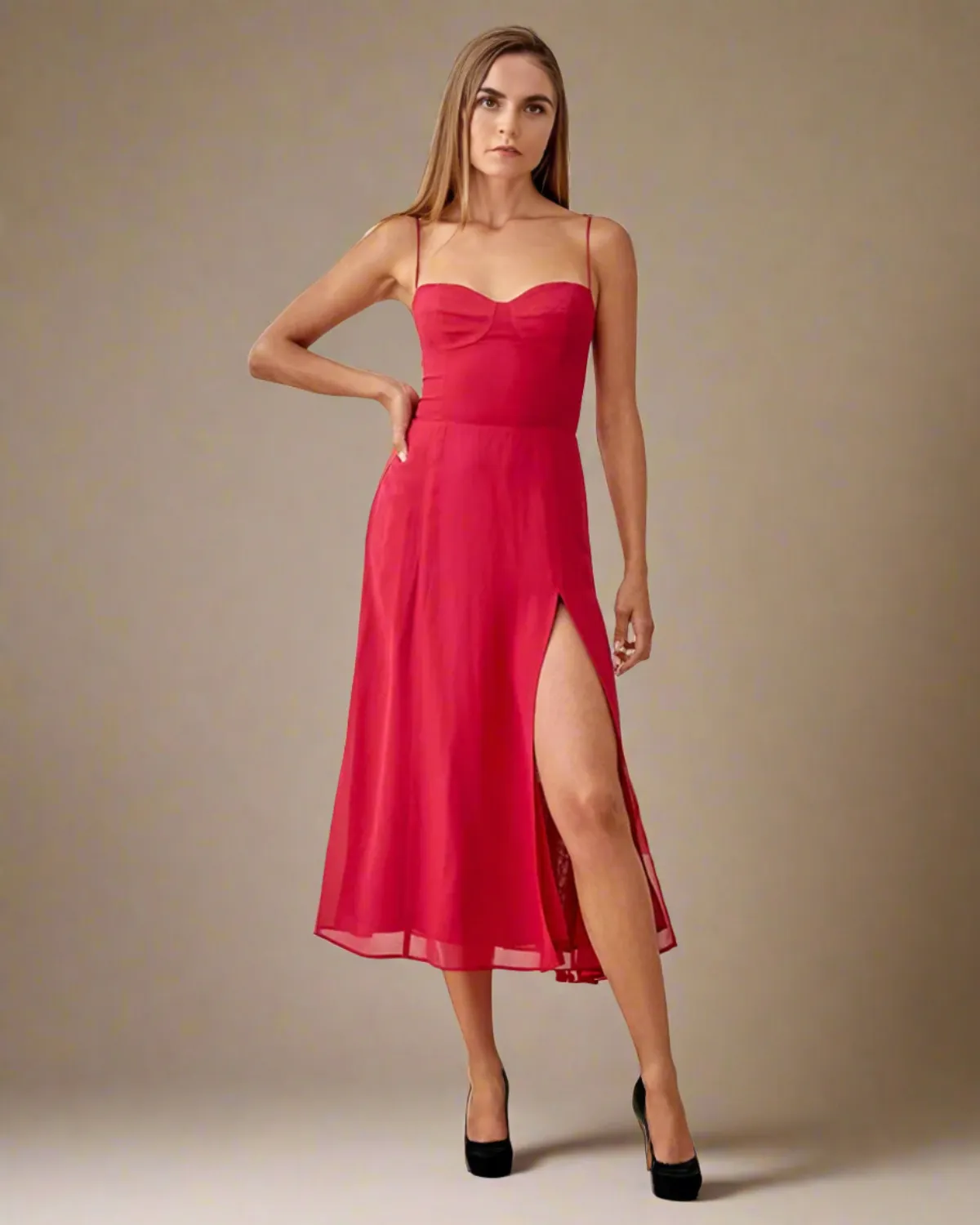 Lily Strappy Red Midi Dress