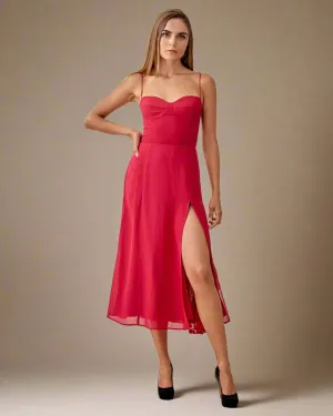 Lily Strappy Red Midi Dress