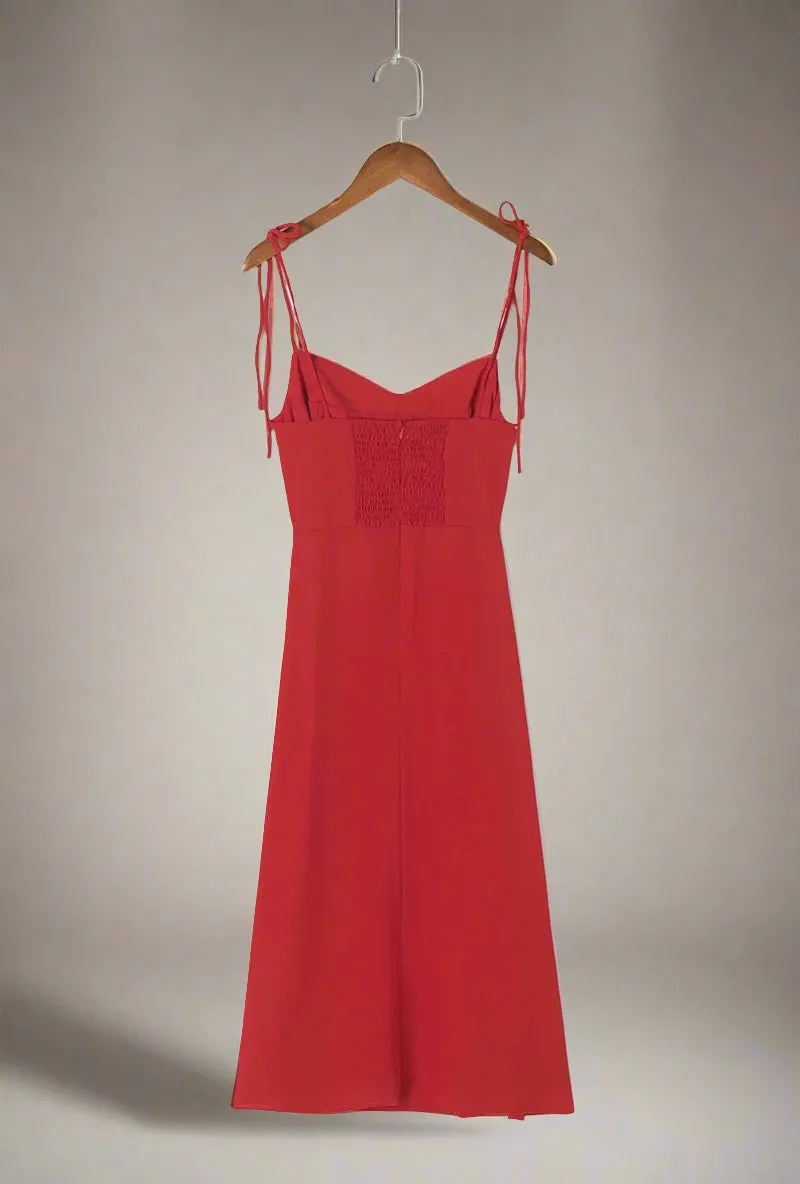 Lily Strappy Red Midi Dress