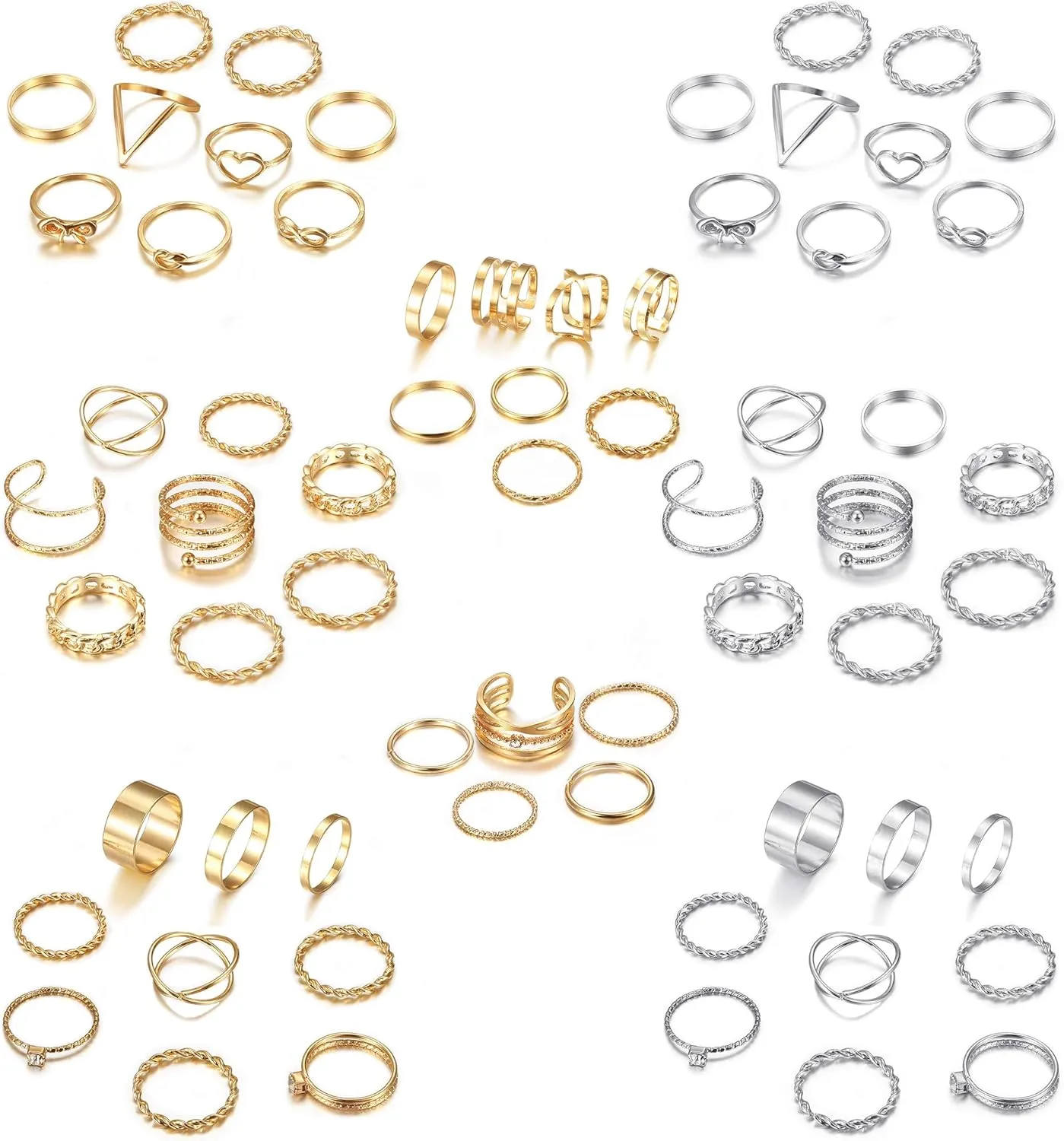LOYALLOOK 65PCS Bohemian Knuckle Ring Midi Ring Set Hollow Silver Gold Vintage Stackable Rings Fashion Finger Knuckle Midi Rings for Women