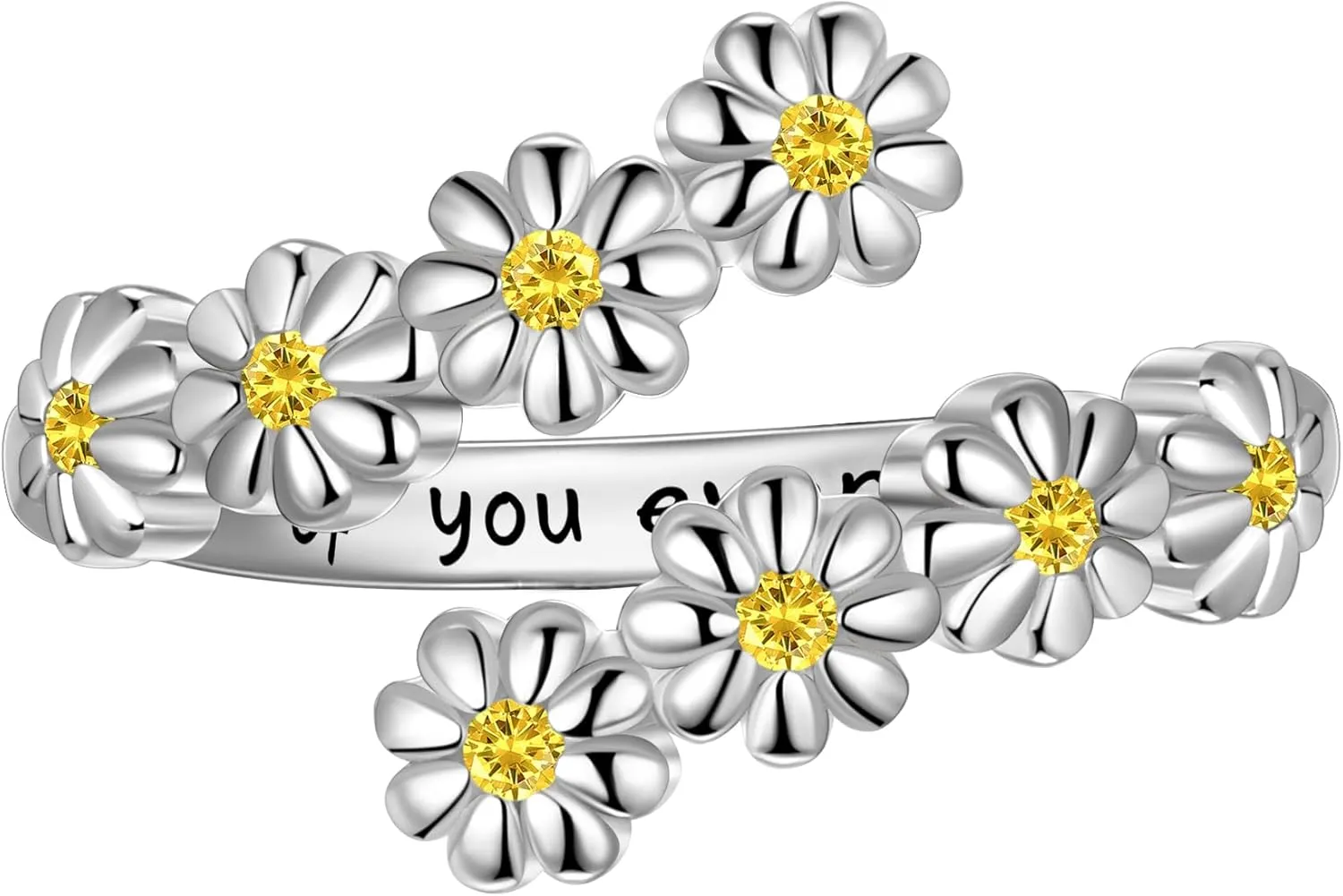 LYTTMAB Birthstone Ring Daisy Ring Sunflower Ring For Women, Sterling S925 Silver Birth Flower Ring, I Think Of You Every Daisy Ring, Sunshine Ring Spoon Ring, Open Ring, Adjustable Ring