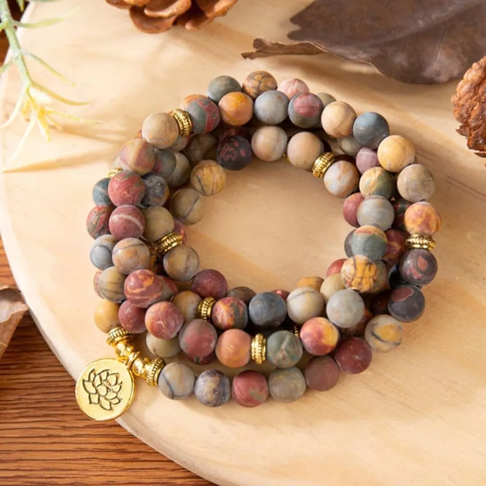 Mala Bead Strand Bracelet, 108 Buddhist Prayer Beads Yoga Meditation Green Malachite Beads Necklace Women man