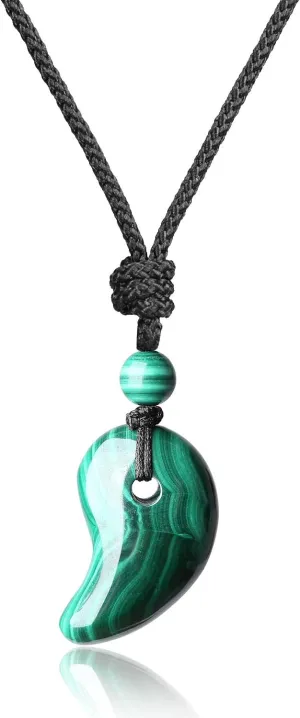 Mala Beads Magatama Japanese Malachite Stones Grounding Pendant Necklace