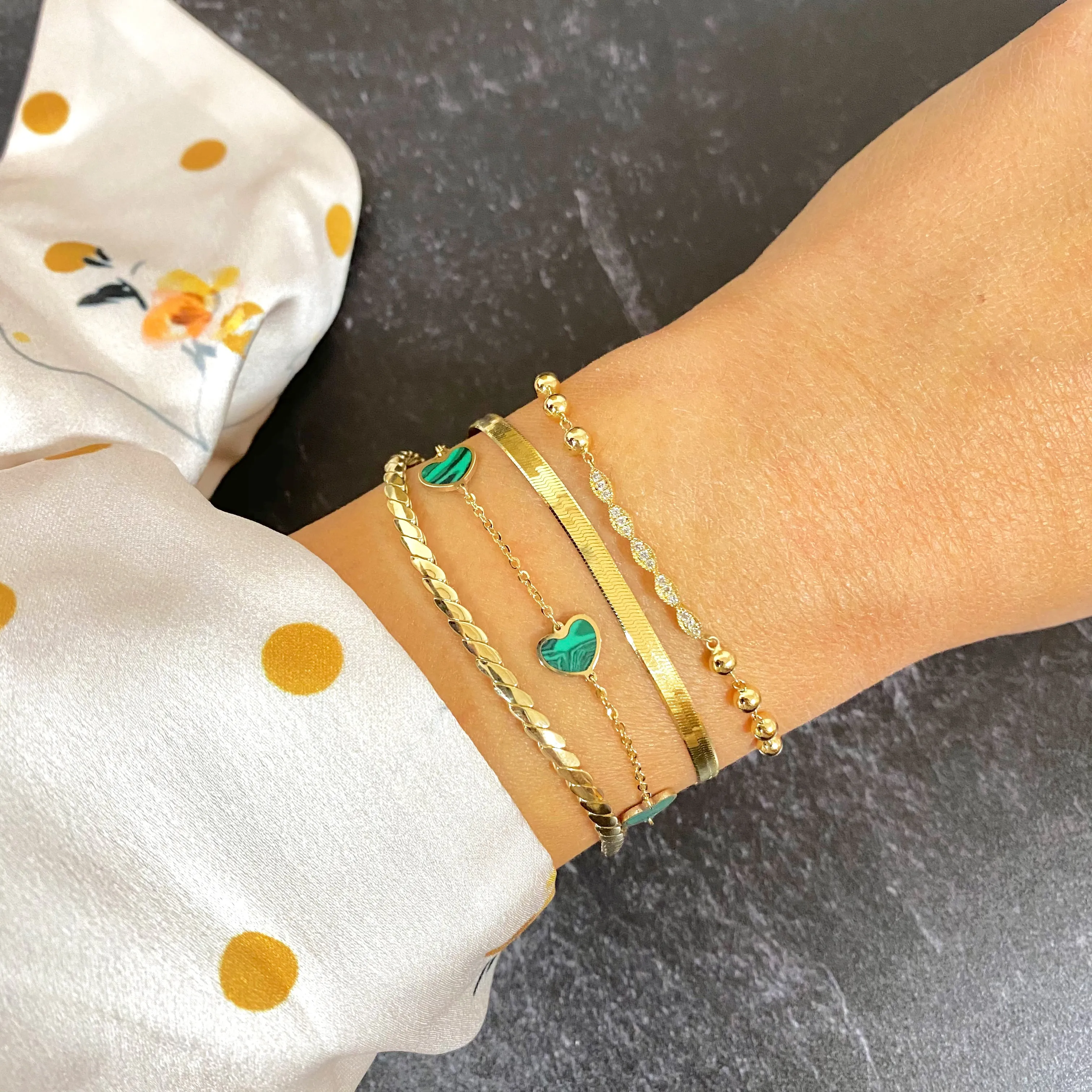 Malachite Heart Station Bracelet