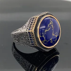 Man Lapis Lazuli Ring, Natural Lapis Ring, Turksh Handmade Lapis Ring, Blue Lapis Lazuli Ring, 925k Sterling Silver Ring, Gift For Him