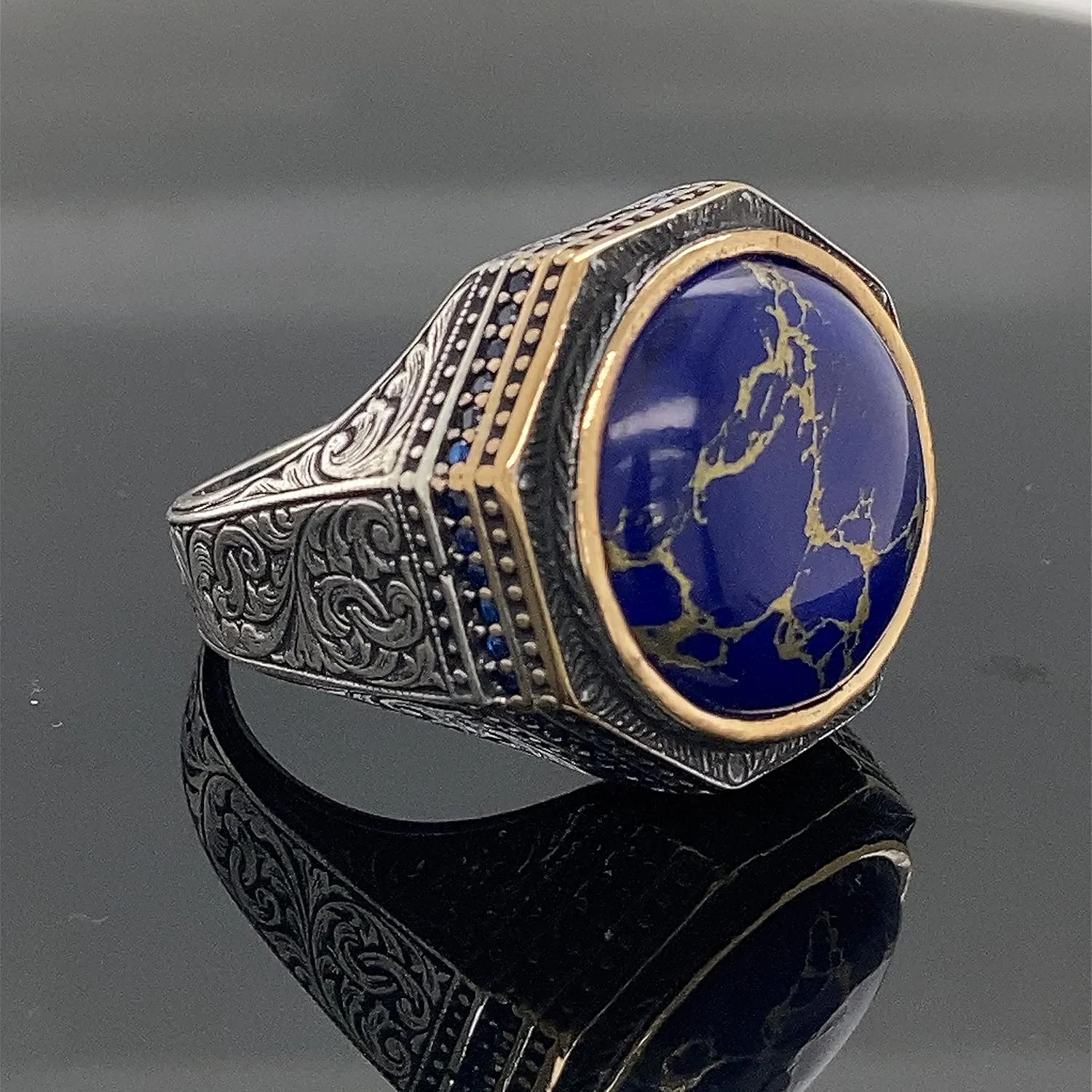 Man Lapis Lazuli Ring, Natural Lapis Ring, Turksh Handmade Lapis Ring, Blue Lapis Lazuli Ring, 925k Sterling Silver Ring, Gift For Him