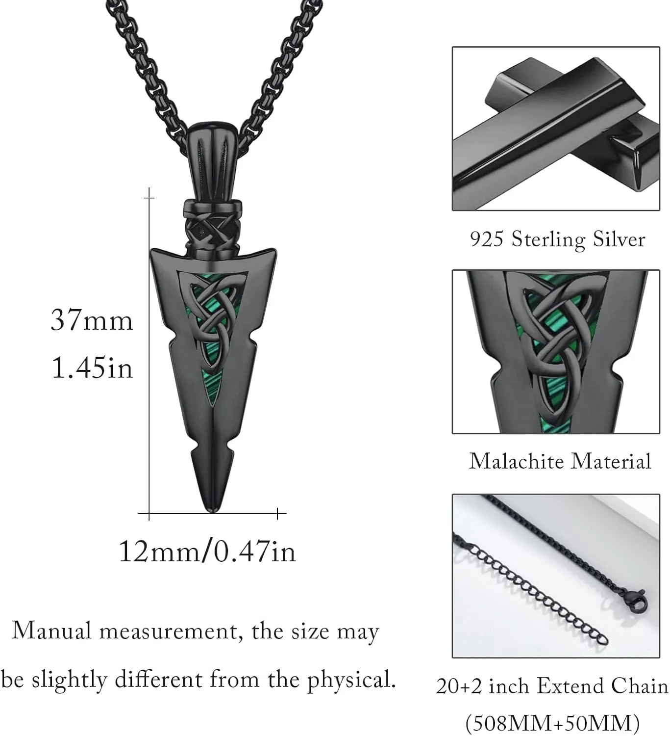MEDWISE Arrowhead Necklace for Men 925 Sterling Silver Arrow Necklace Celtic Necklace for Men Arrow Necklace Celtic Jewelry for Women Viking Gifts for Men Women