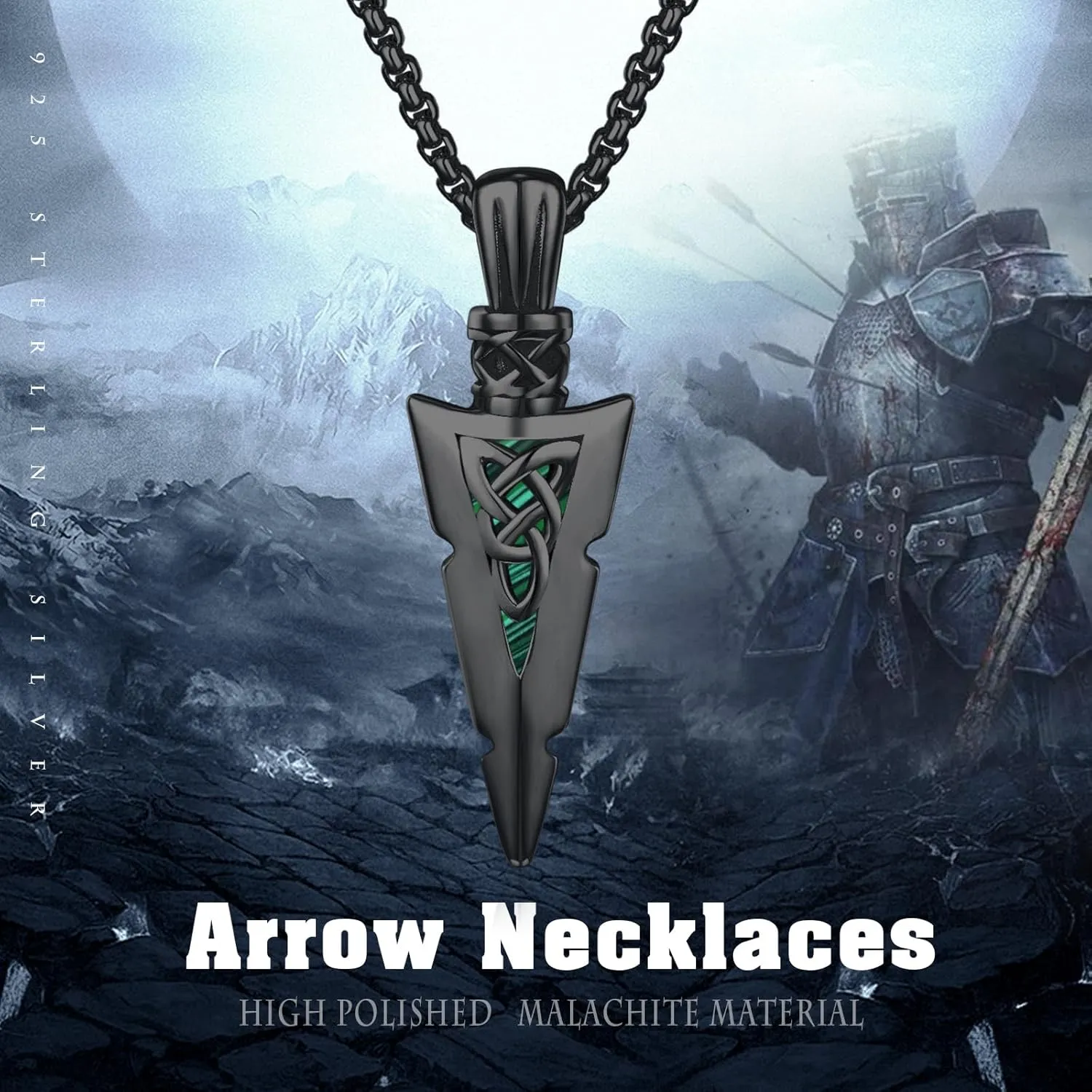 MEDWISE Arrowhead Necklace for Men 925 Sterling Silver Arrow Necklace Celtic Necklace for Men Arrow Necklace Celtic Jewelry for Women Viking Gifts for Men Women