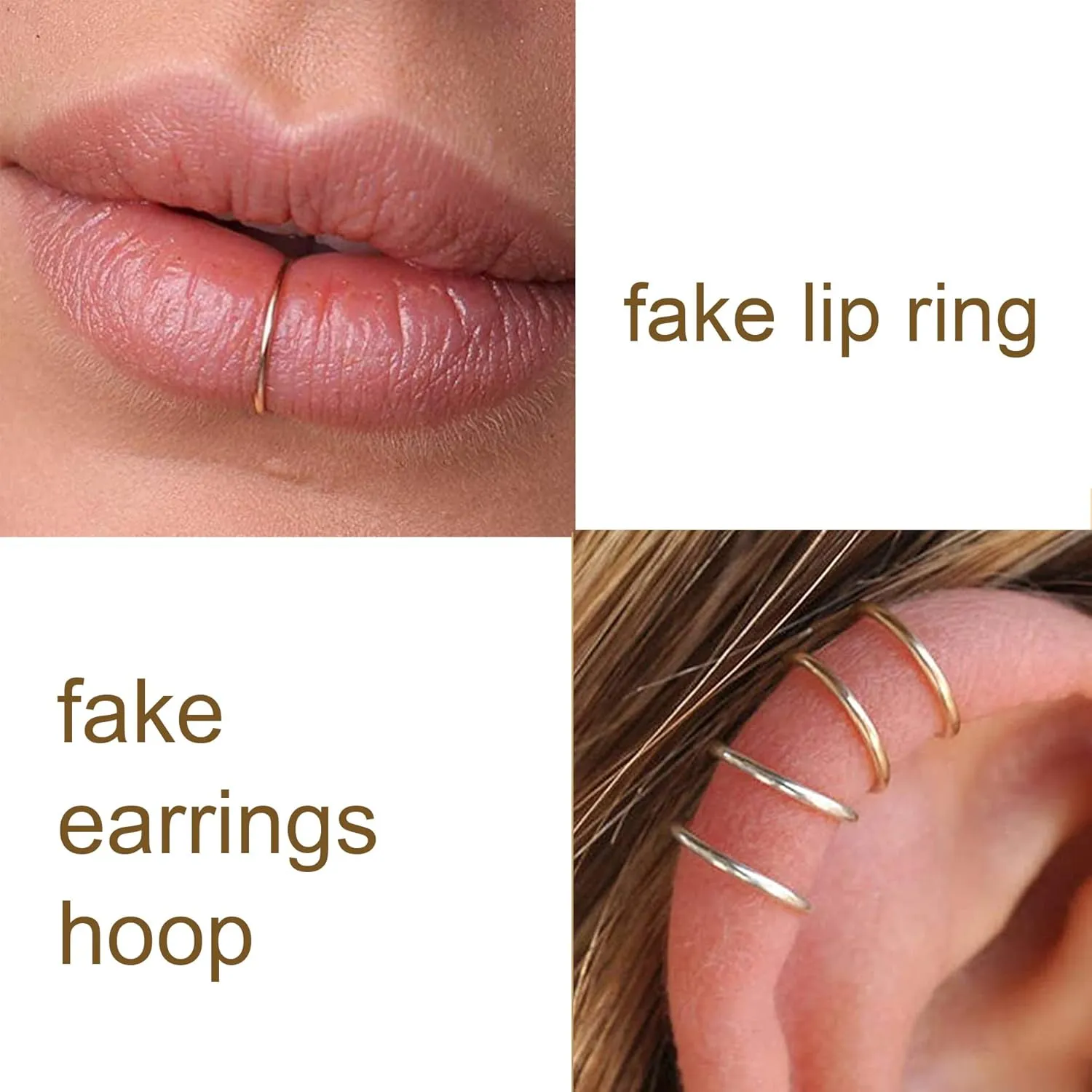 MODRSA Fake Nose Stud Fake Nose Ring Stud Fake Nose Piercing Fake Lip Ring Fake Earrings Stud Silver Gold Fake Cartilage Helix Earring Clip on Earring Hoop Fake Eyebrow Ring Fake Bridge Piercing