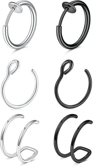 MODRSA Fake Nose Stud Fake Nose Ring Stud Fake Nose Piercing Fake Lip Ring Fake Earrings Stud Silver Gold Fake Cartilage Helix Earring Clip on Earring Hoop Fake Eyebrow Ring Fake Bridge Piercing