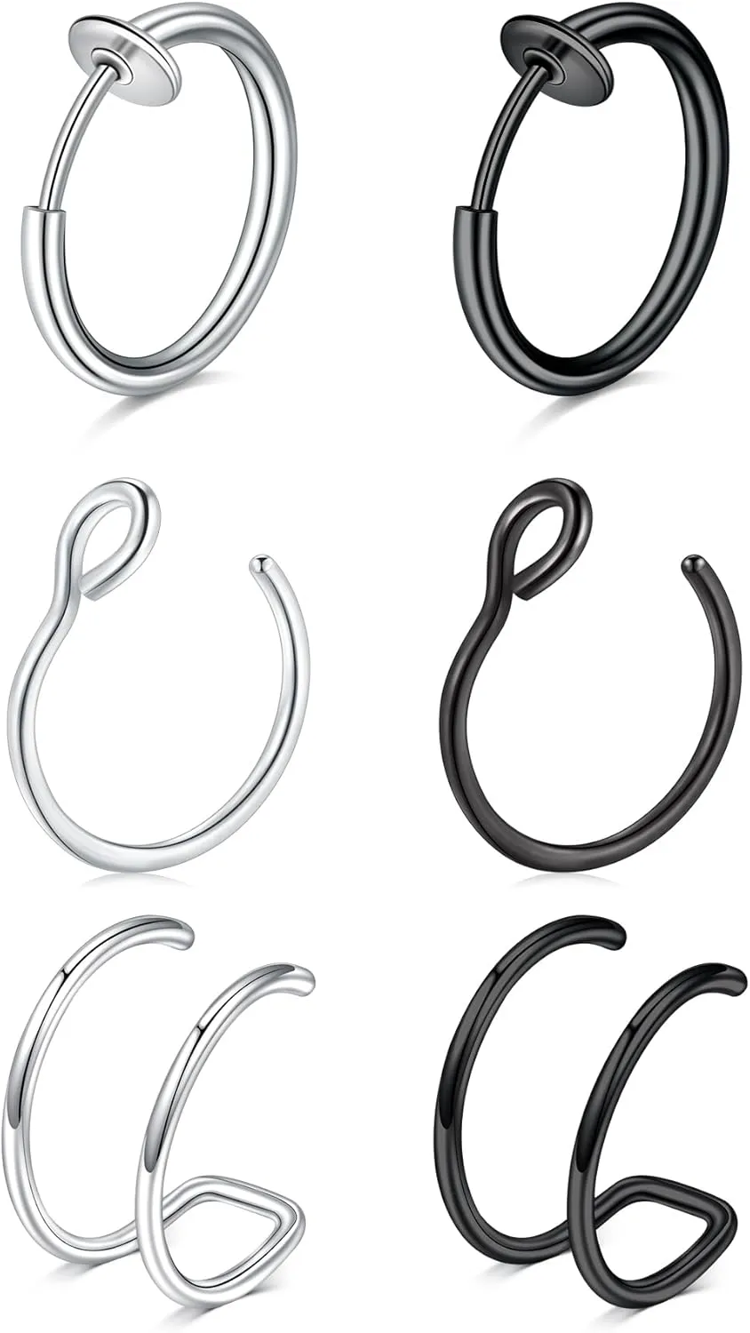 MODRSA Fake Nose Stud Fake Nose Ring Stud Fake Nose Piercing Fake Lip Ring Fake Earrings Stud Silver Gold Fake Cartilage Helix Earring Clip on Earring Hoop Fake Eyebrow Ring Fake Bridge Piercing
