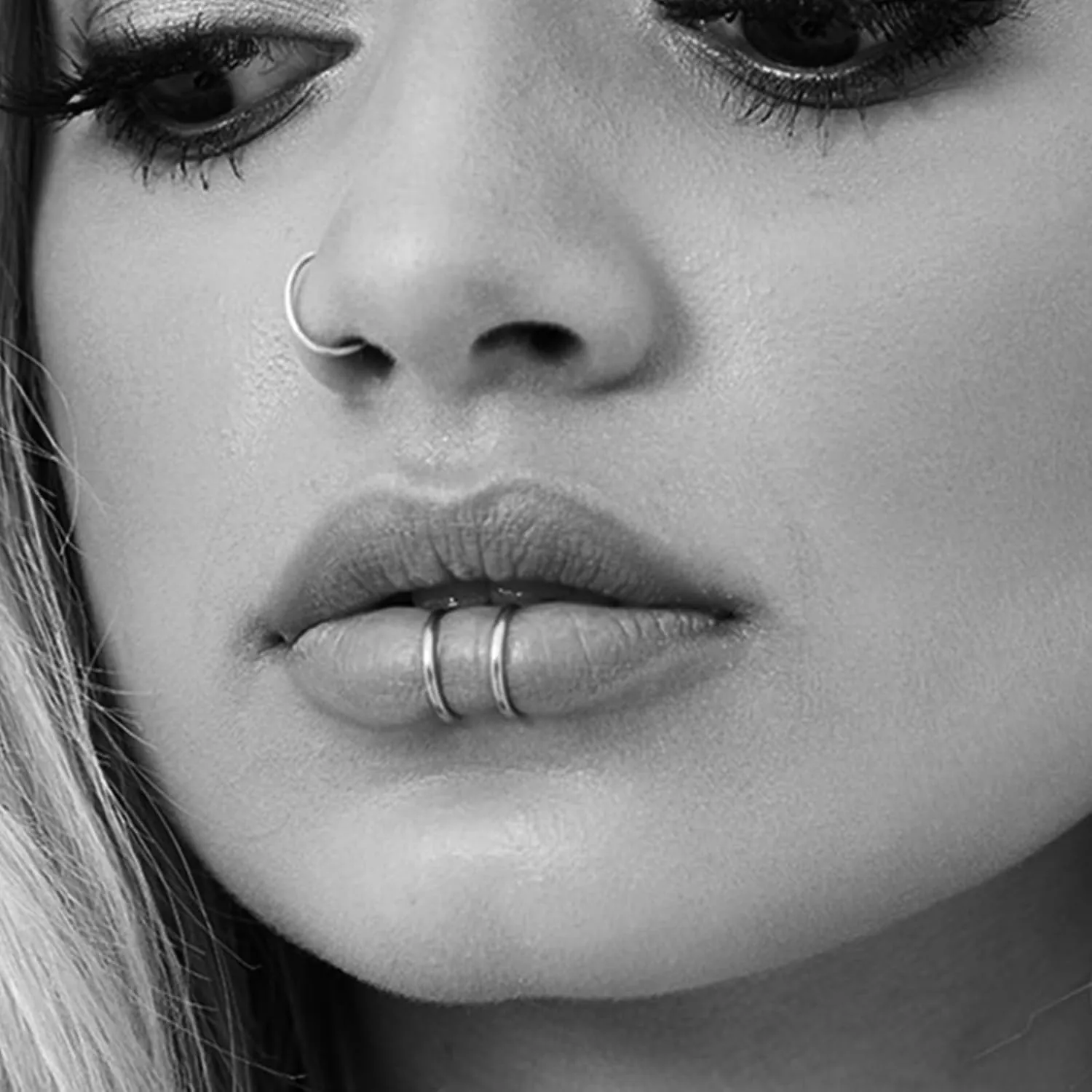 MODRSA Fake Nose Stud Fake Nose Ring Stud Fake Nose Piercing Fake Lip Ring Fake Earrings Stud Silver Gold Fake Cartilage Helix Earring Clip on Earring Hoop Fake Eyebrow Ring Fake Bridge Piercing