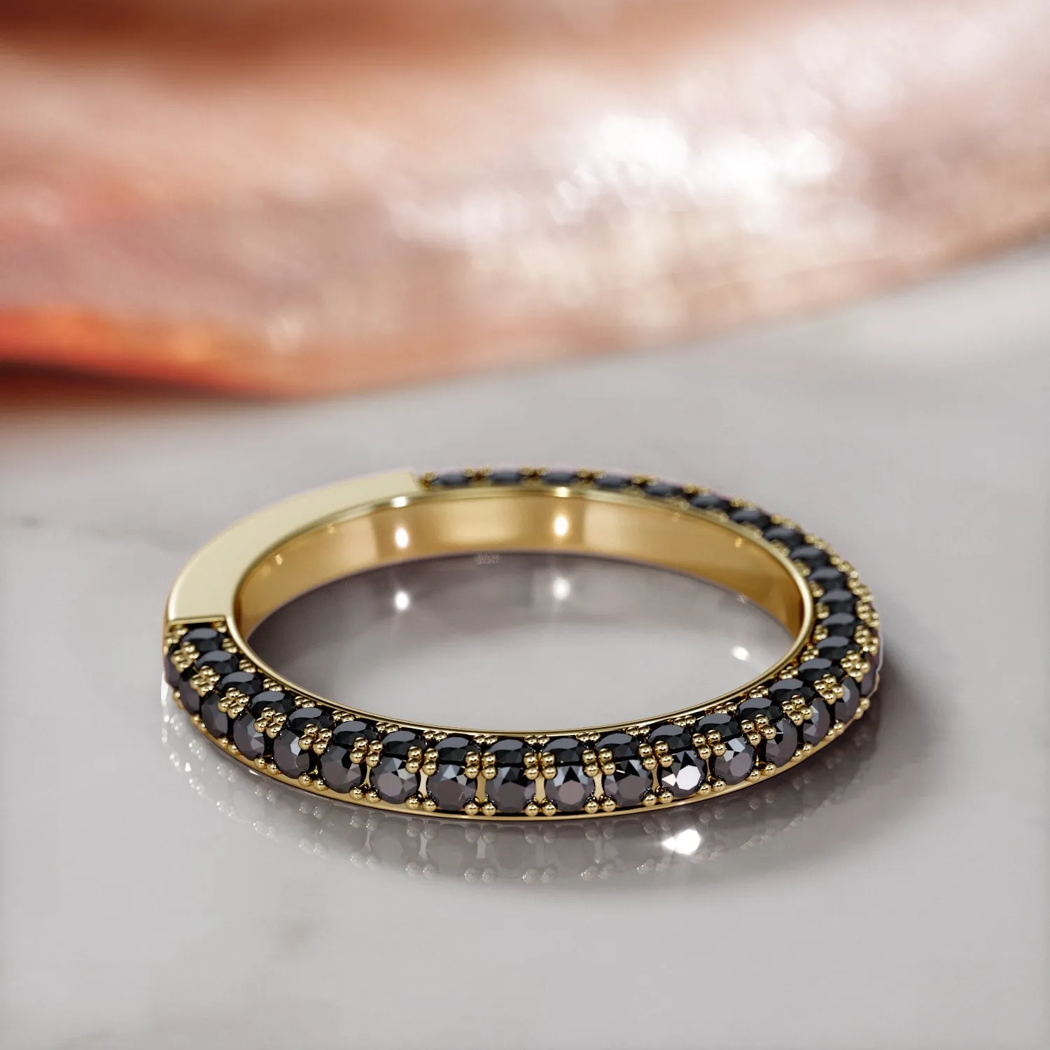 Monoceros Pave  2-Sided  Natural Black Diamond  Engagement Ring  in Yellow Gold