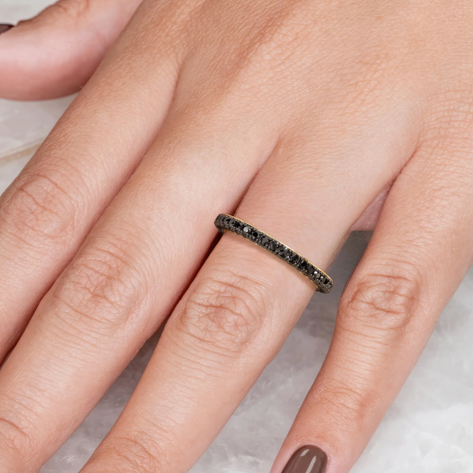 Monoceros Pave  2-Sided  Natural Black Diamond  Engagement Ring  in Yellow Gold