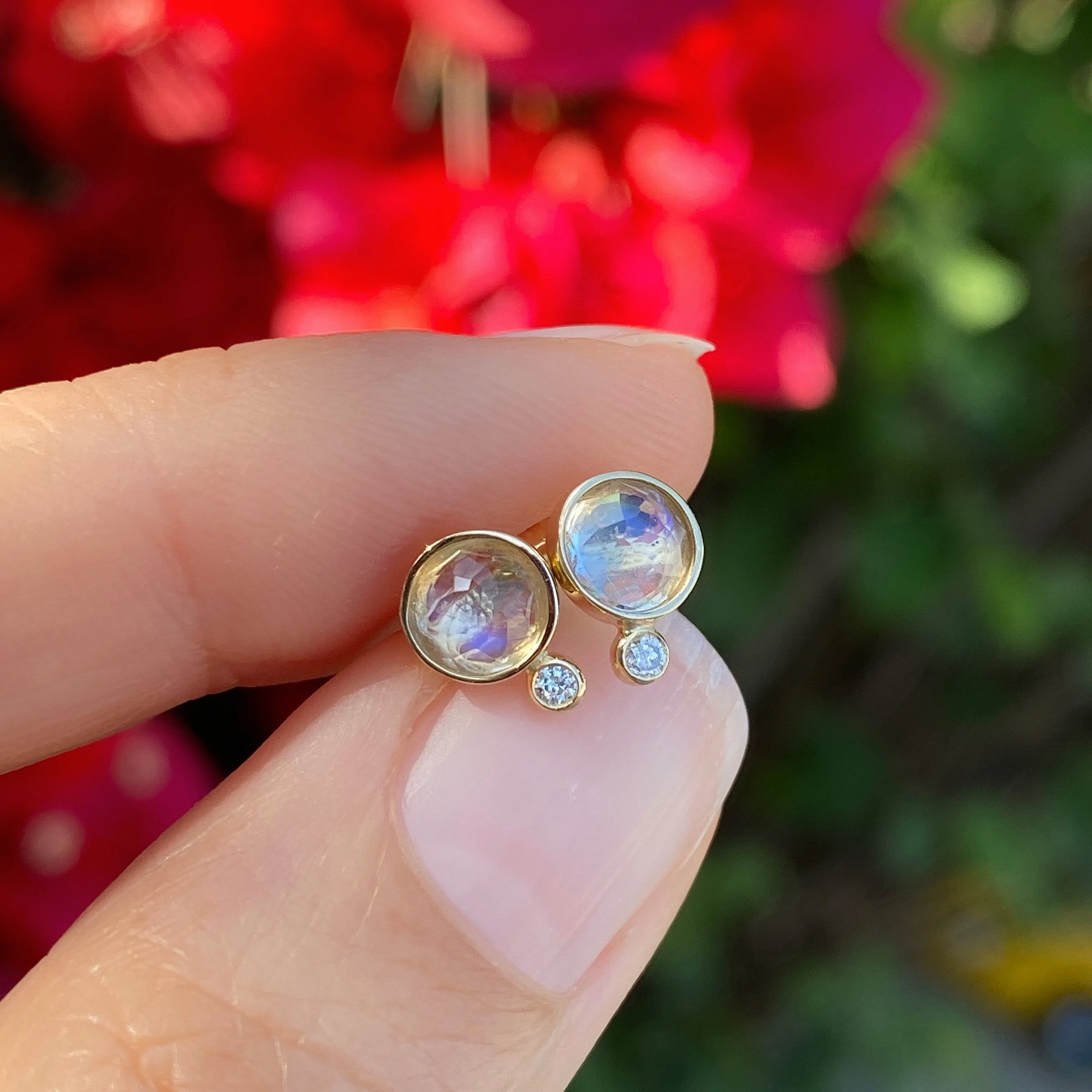 Moonbeam Moonstone Diamond Studs