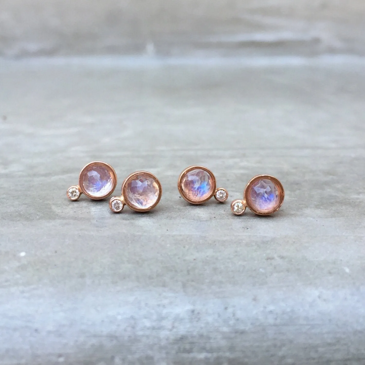 Moonbeam Moonstone Diamond Studs