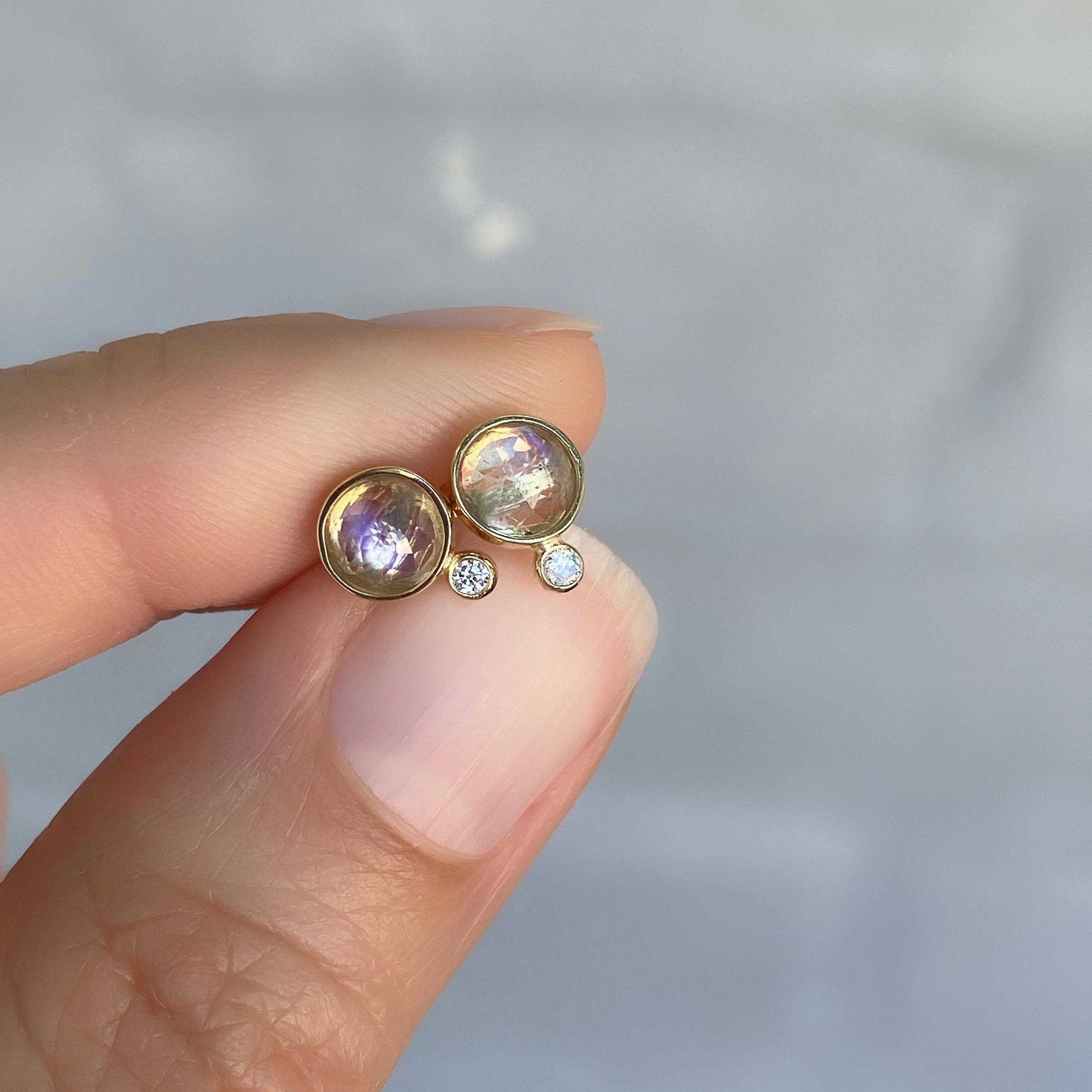 Moonbeam Moonstone Diamond Studs