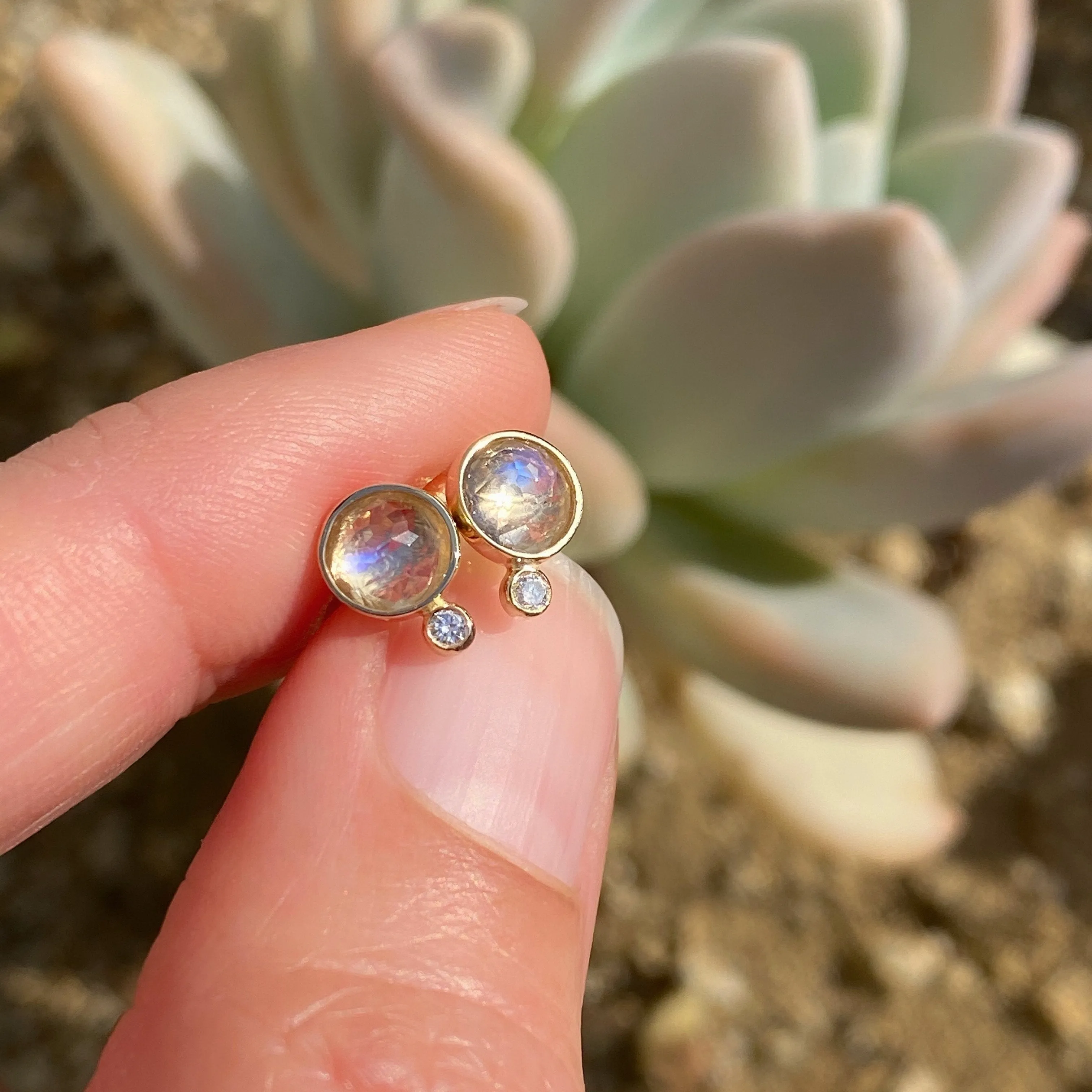 Moonbeam Moonstone Diamond Studs