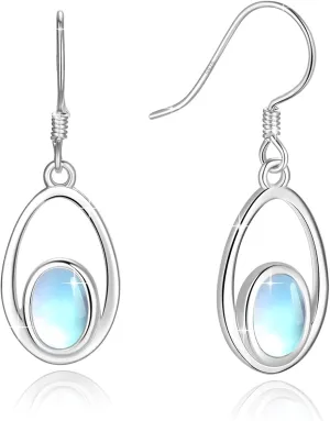 Moonstone/Opal/Turquoise Earrings for Women, 925 Sterling Silver Dangle Drop Earrings Moonstone Opal Turquoise Jewelry Gift for Birthday