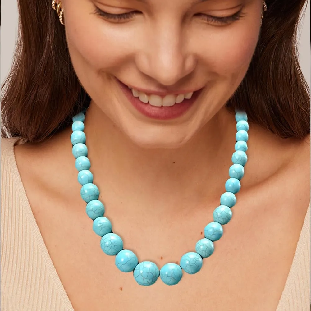 Mothers Day Gift - 925 Sterling Silver Real Turquoise Bead Choker Necklace Handmade Statement Charm Dainty Chunky Blue Turquesa Western Trendy Birthstone Jewelry for Women