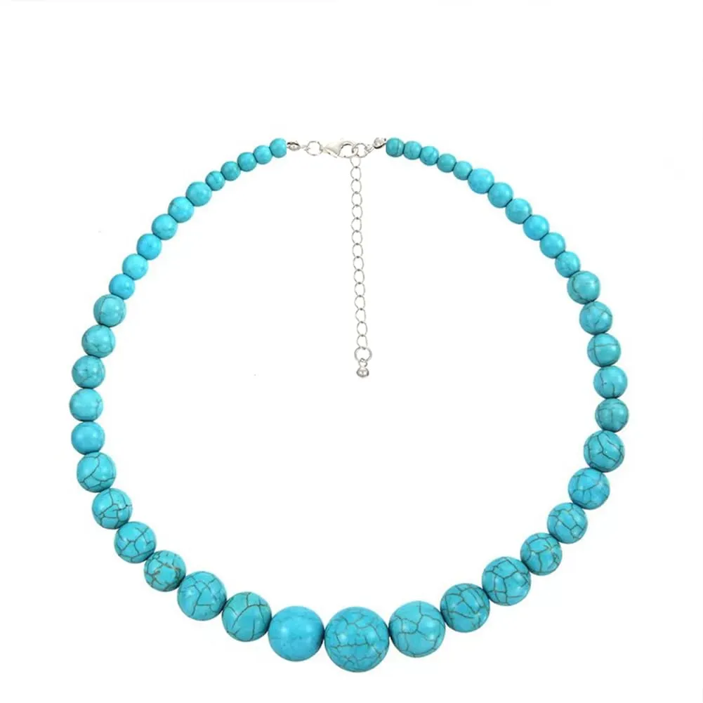 Mothers Day Gift - 925 Sterling Silver Real Turquoise Bead Choker Necklace Handmade Statement Charm Dainty Chunky Blue Turquesa Western Trendy Birthstone Jewelry for Women