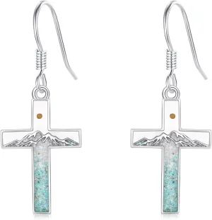 Mountain Earrings 925 Sterling Silver Turquoise Mustard Seed Dangle Drop Earrings Faith Jewelry Gifts for Women Girls
