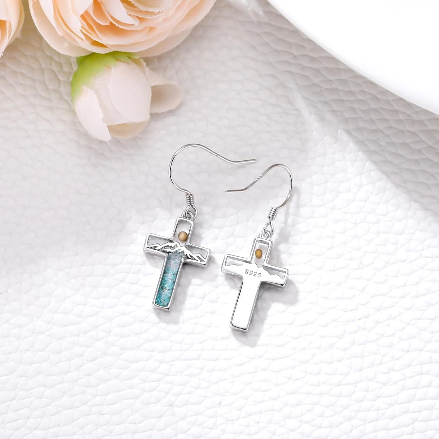 Mountain Earrings 925 Sterling Silver Turquoise Mustard Seed Dangle Drop Earrings Faith Jewelry Gifts for Women Girls