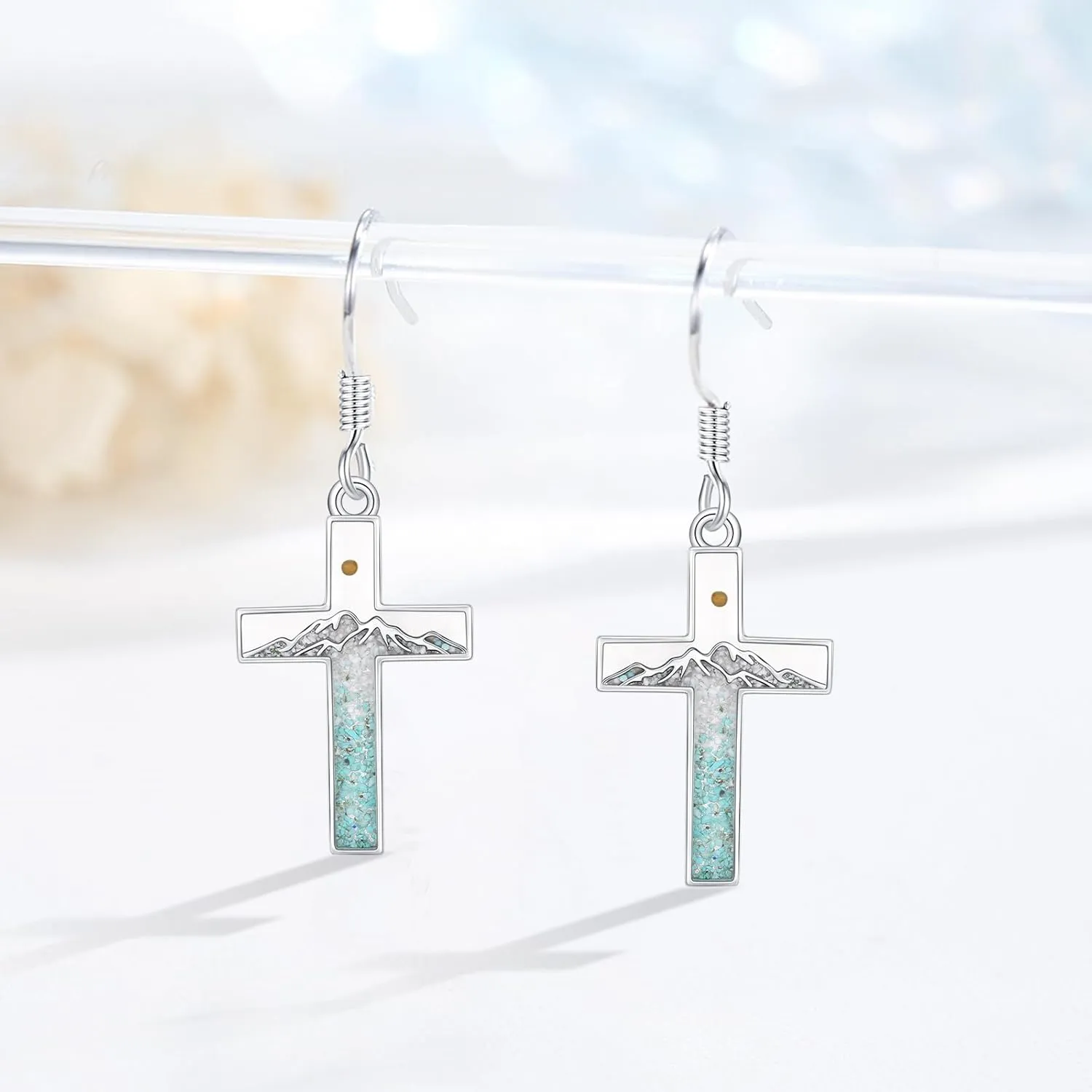 Mountain Earrings 925 Sterling Silver Turquoise Mustard Seed Dangle Drop Earrings Faith Jewelry Gifts for Women Girls
