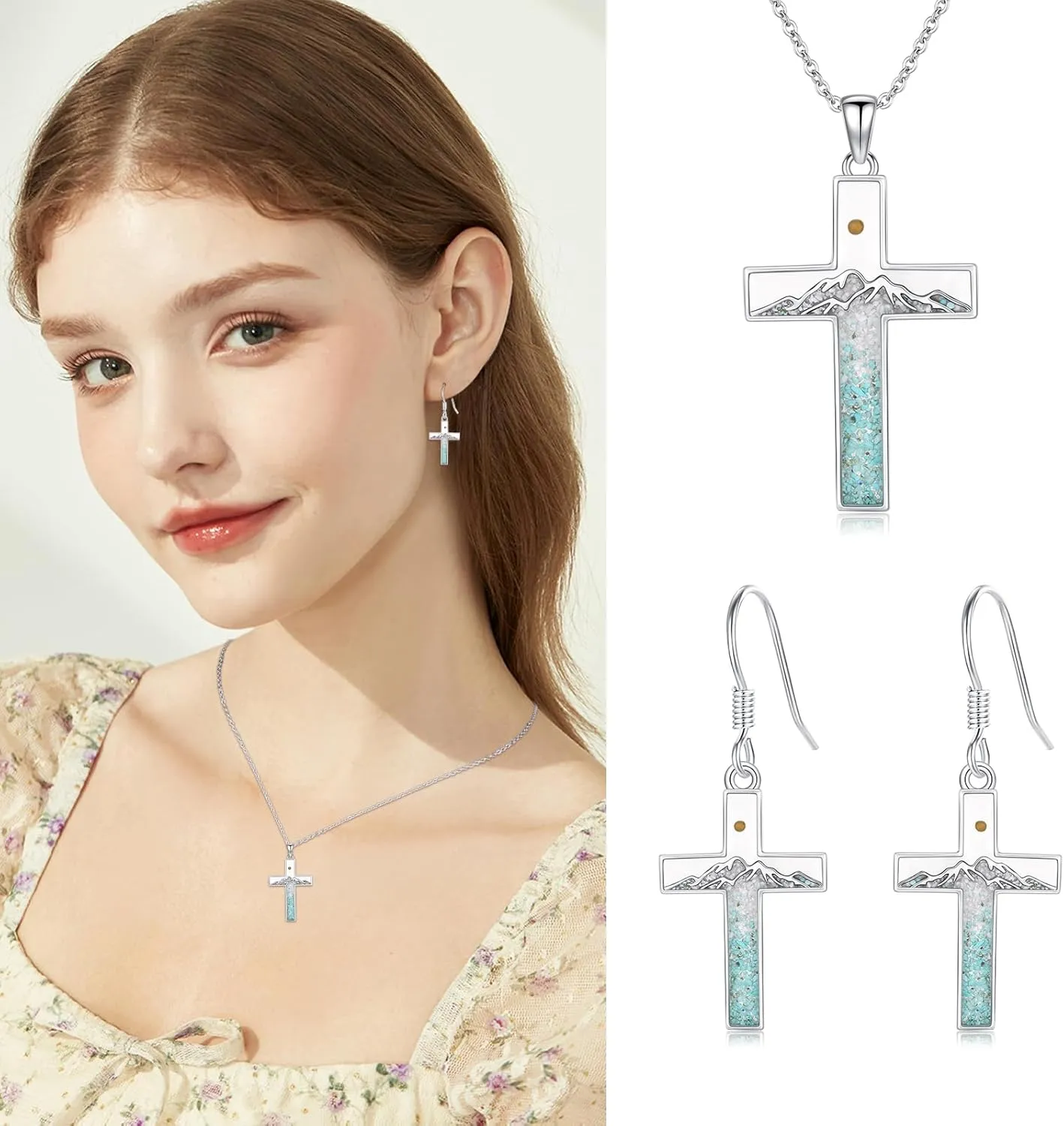 Mountain Earrings 925 Sterling Silver Turquoise Mustard Seed Dangle Drop Earrings Faith Jewelry Gifts for Women Girls