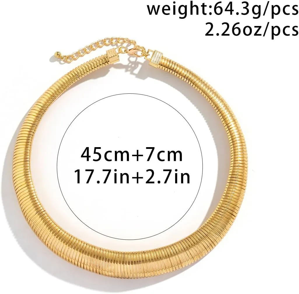 Mrotrida Women's Chunky Striped Flat Snake Collar Necklace Exaggerated Heavy Metal Twisted Thick Necklace