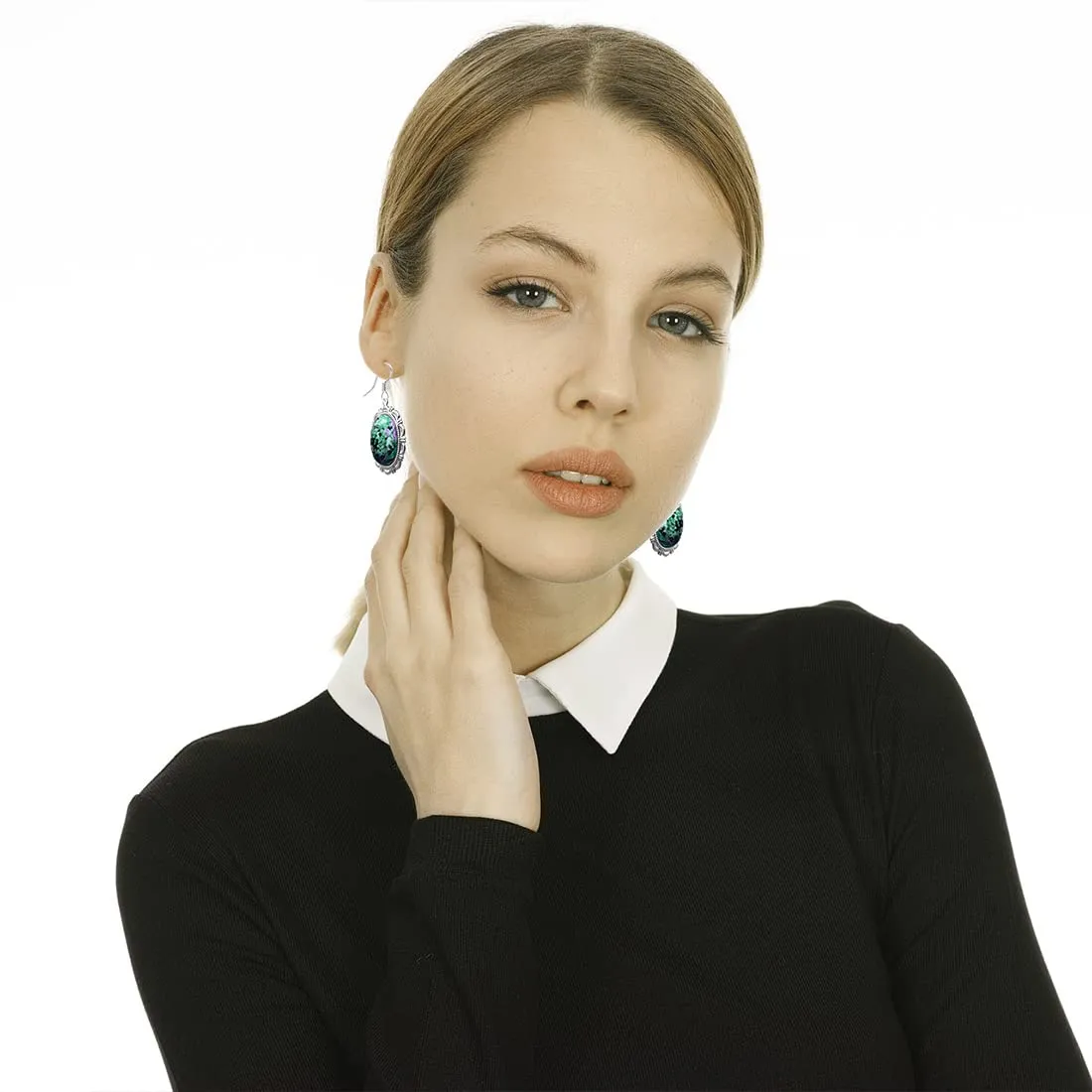 Natural Oval Gemstone Drop Earrings,S925 Sterling Silver Genuine Stone Boho Statement Dangle Earrings Jewelry Gift for Women Girls (G_Epidote)