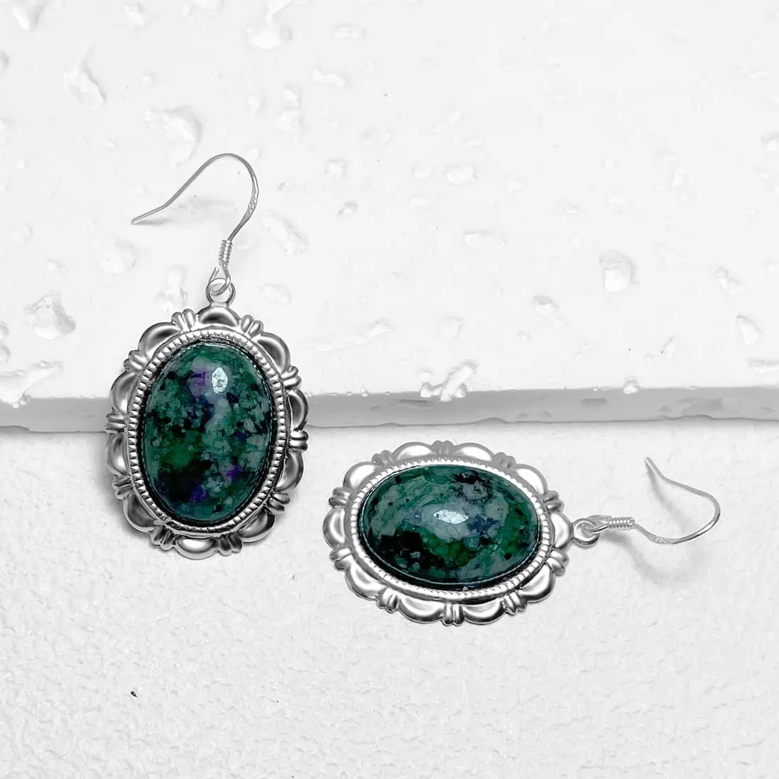 Natural Oval Gemstone Drop Earrings,S925 Sterling Silver Genuine Stone Boho Statement Dangle Earrings Jewelry Gift for Women Girls (G_Epidote)