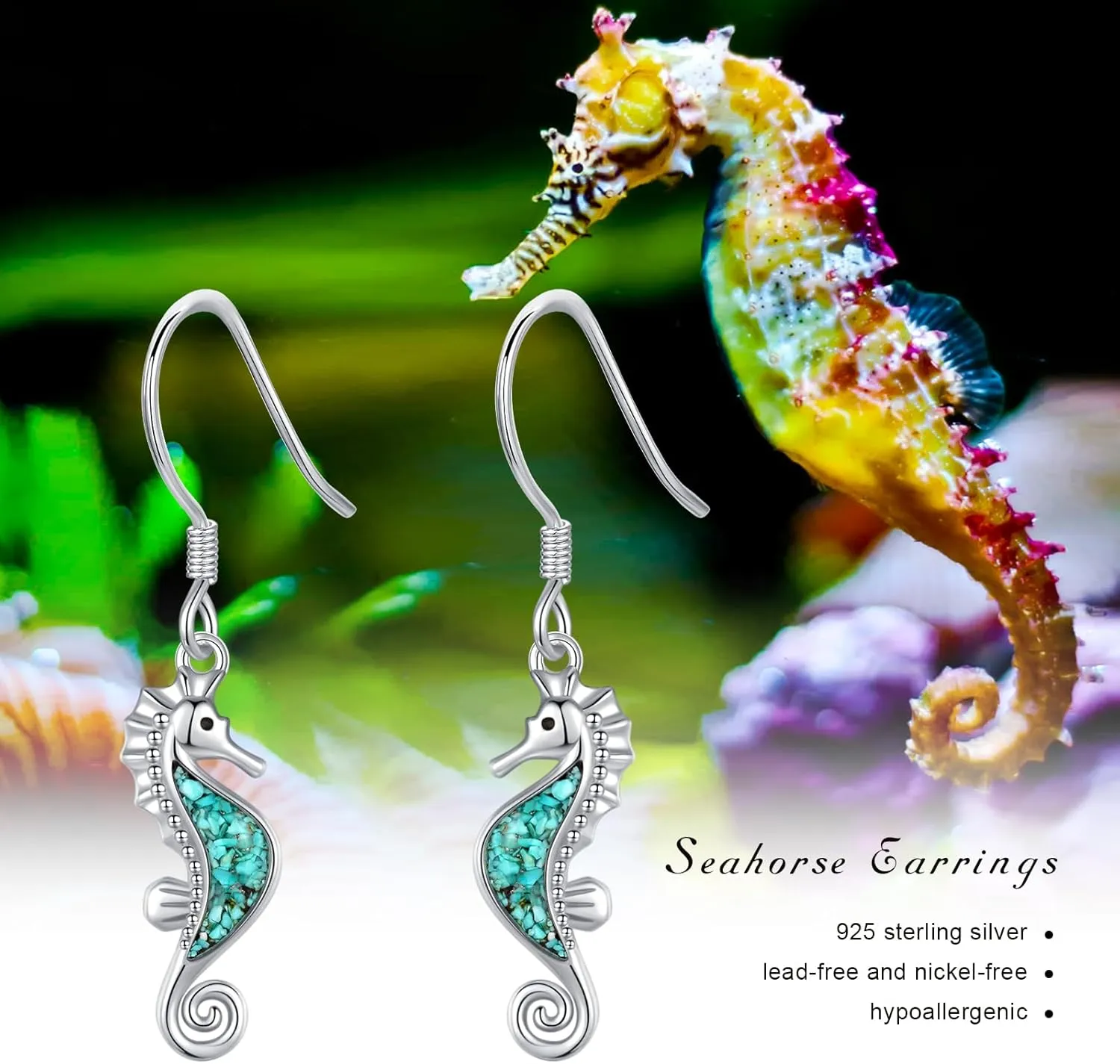 Ocean Earrings 925 Sterling Silver Turquoise Sea Animal Dangle Drop Earrings Beach Themed Jewelry Gifts for Women Girls
