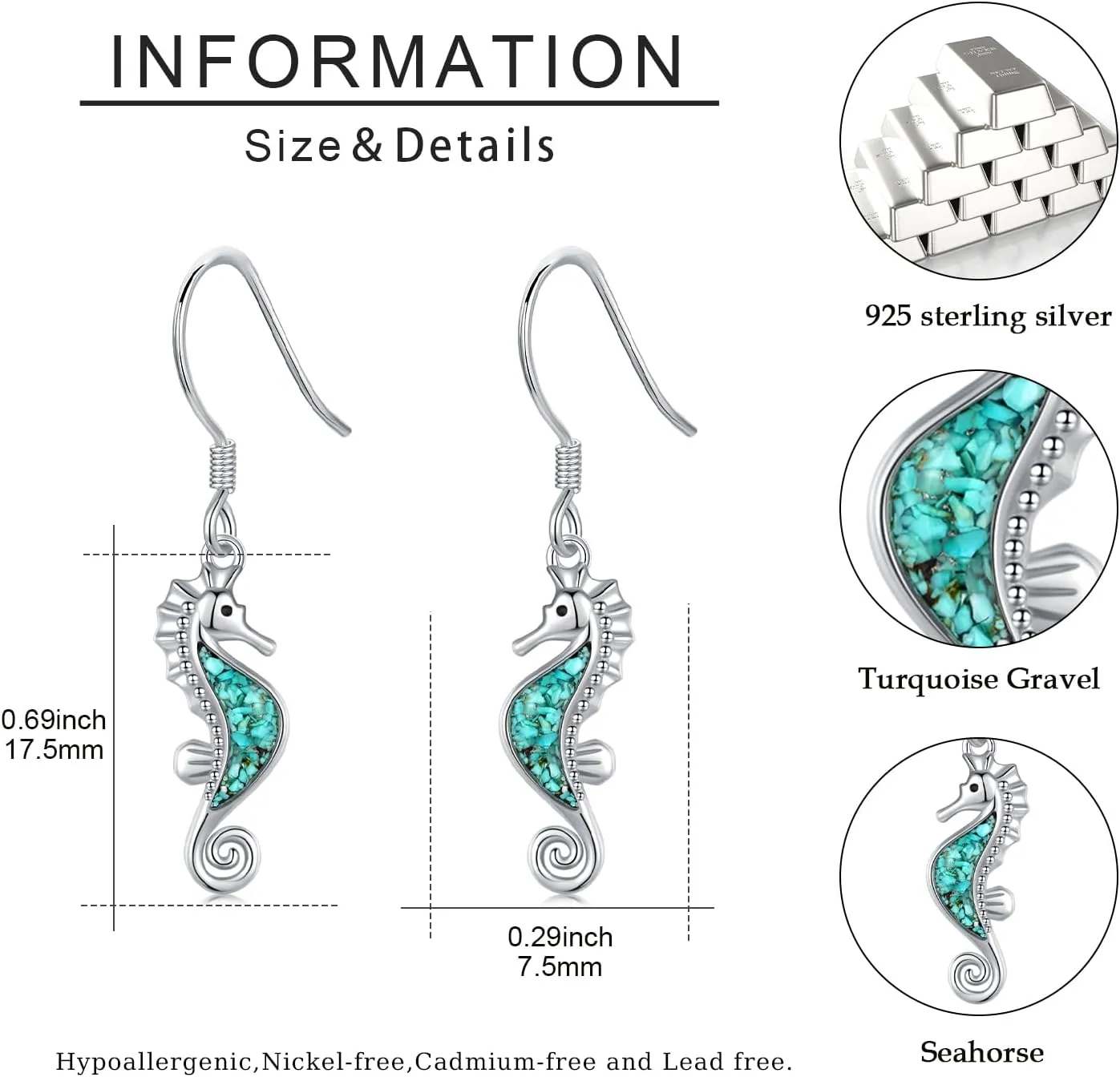 Ocean Earrings 925 Sterling Silver Turquoise Sea Animal Dangle Drop Earrings Beach Themed Jewelry Gifts for Women Girls