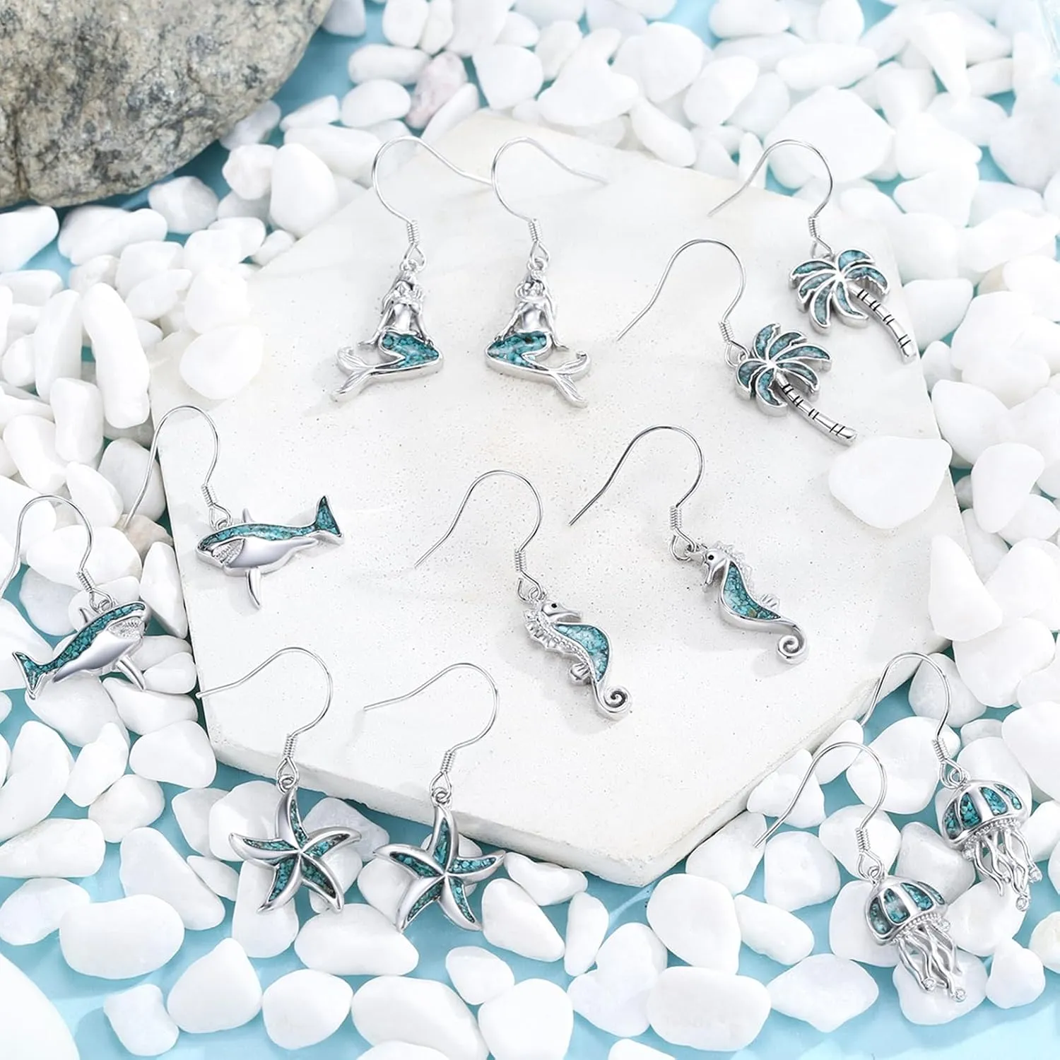 Ocean Earrings 925 Sterling Silver Turquoise Sea Animal Dangle Drop Earrings Beach Themed Jewelry Gifts for Women Girls