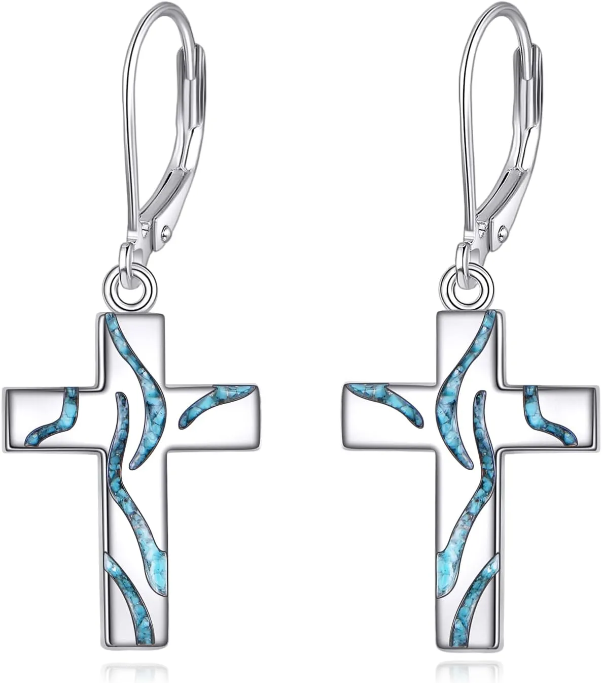 ONEFINITY Cross Earring Sterling Silver Turquoise Cross Dangle Drop Earring Religious Gifts for Women