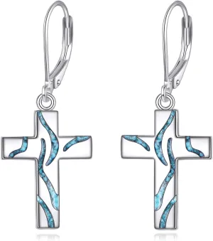 ONEFINITY Cross Earring Sterling Silver Turquoise Cross Dangle Drop Earring Religious Gifts for Women