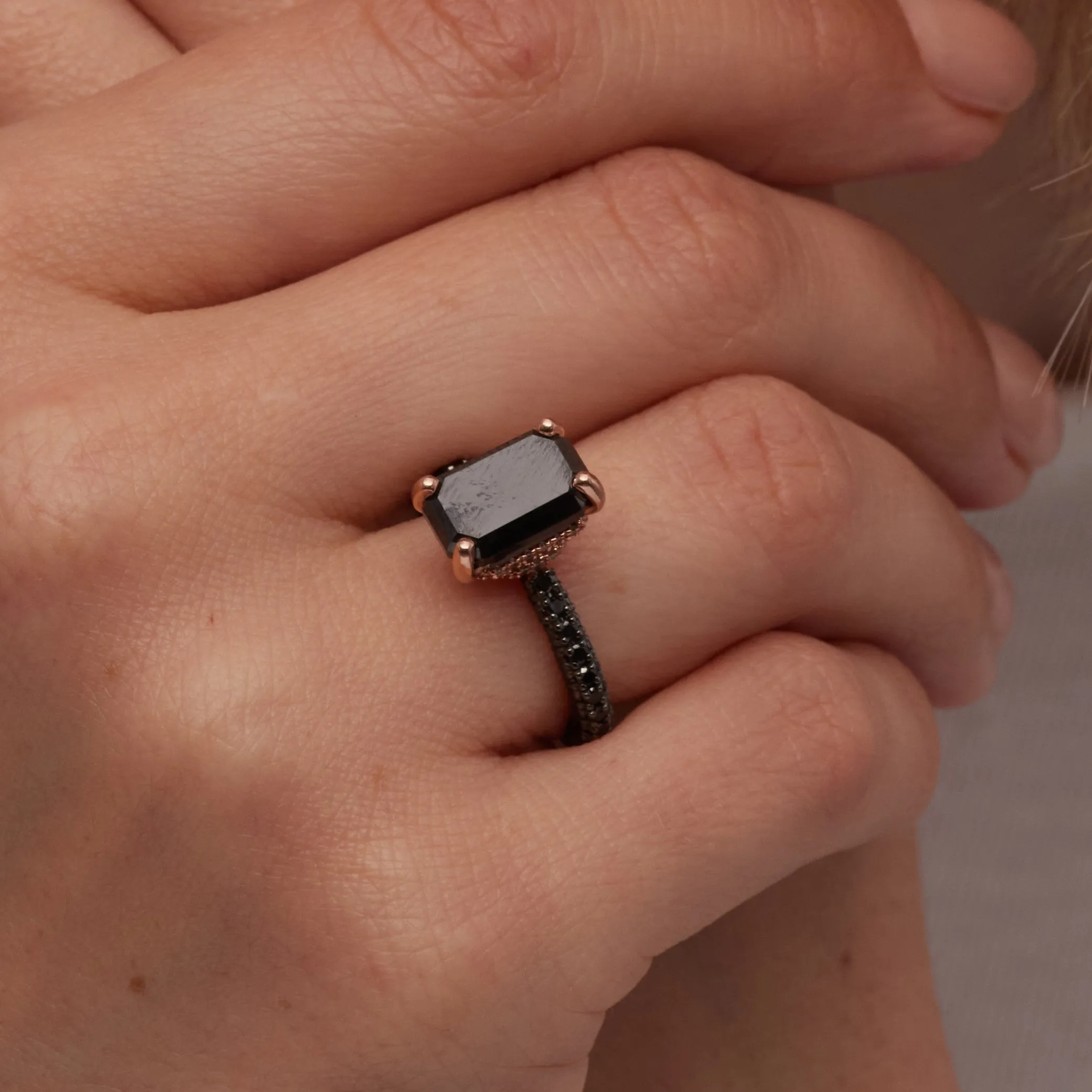 Oscura Magia- Black Diamond  Natural Black Diamond Emerald Cut Engagement Ring  in Yellow Gold