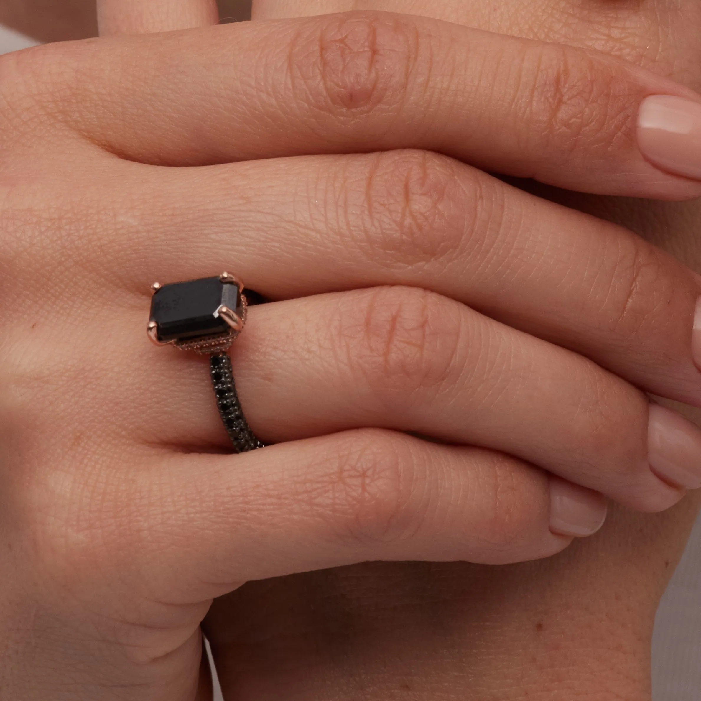 Oscura Magia- Black Diamond  Natural Black Diamond Emerald Cut Engagement Ring  in Yellow Gold