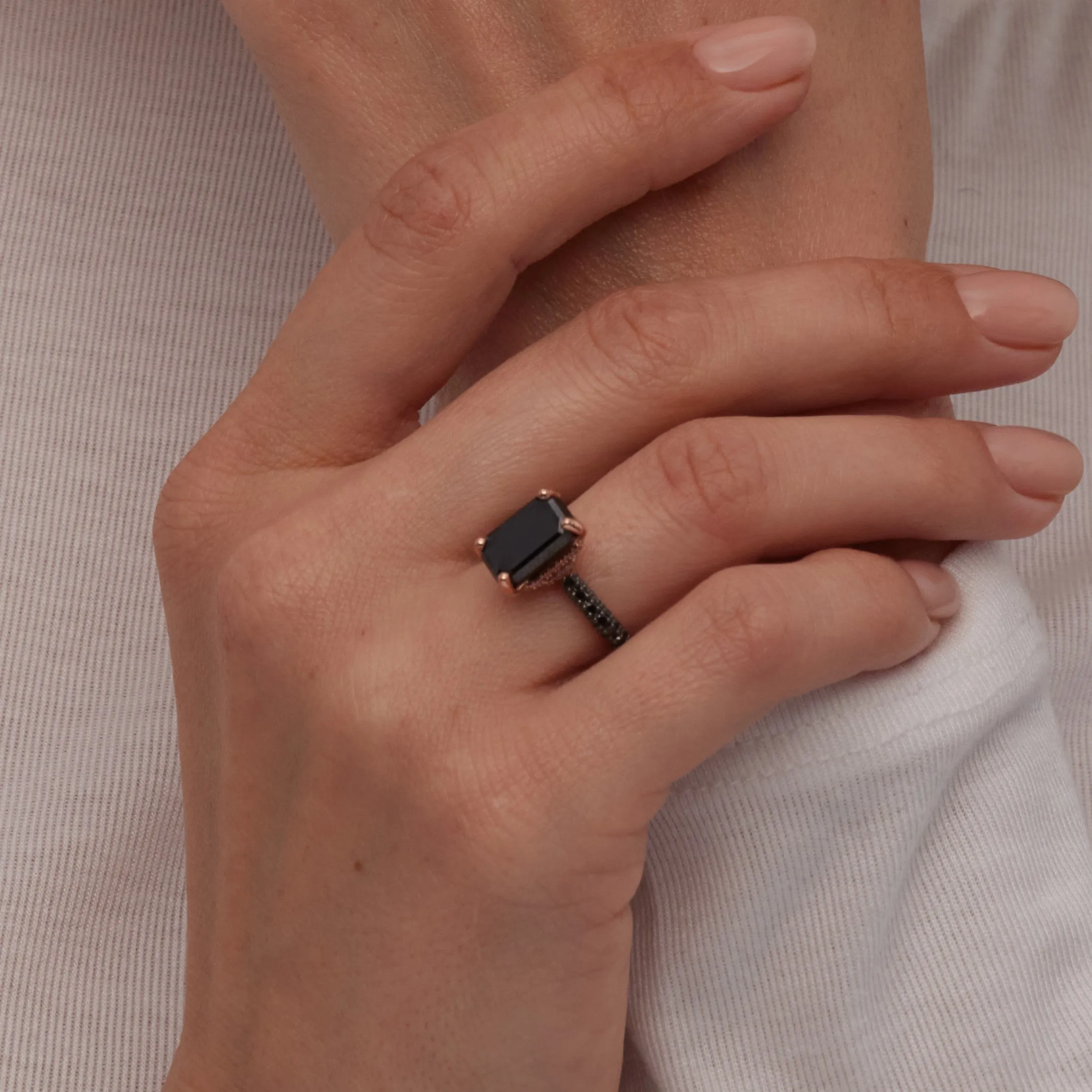 Oscura Magia- Black Diamond  Natural Black Diamond Emerald Cut Engagement Ring  in Yellow Gold